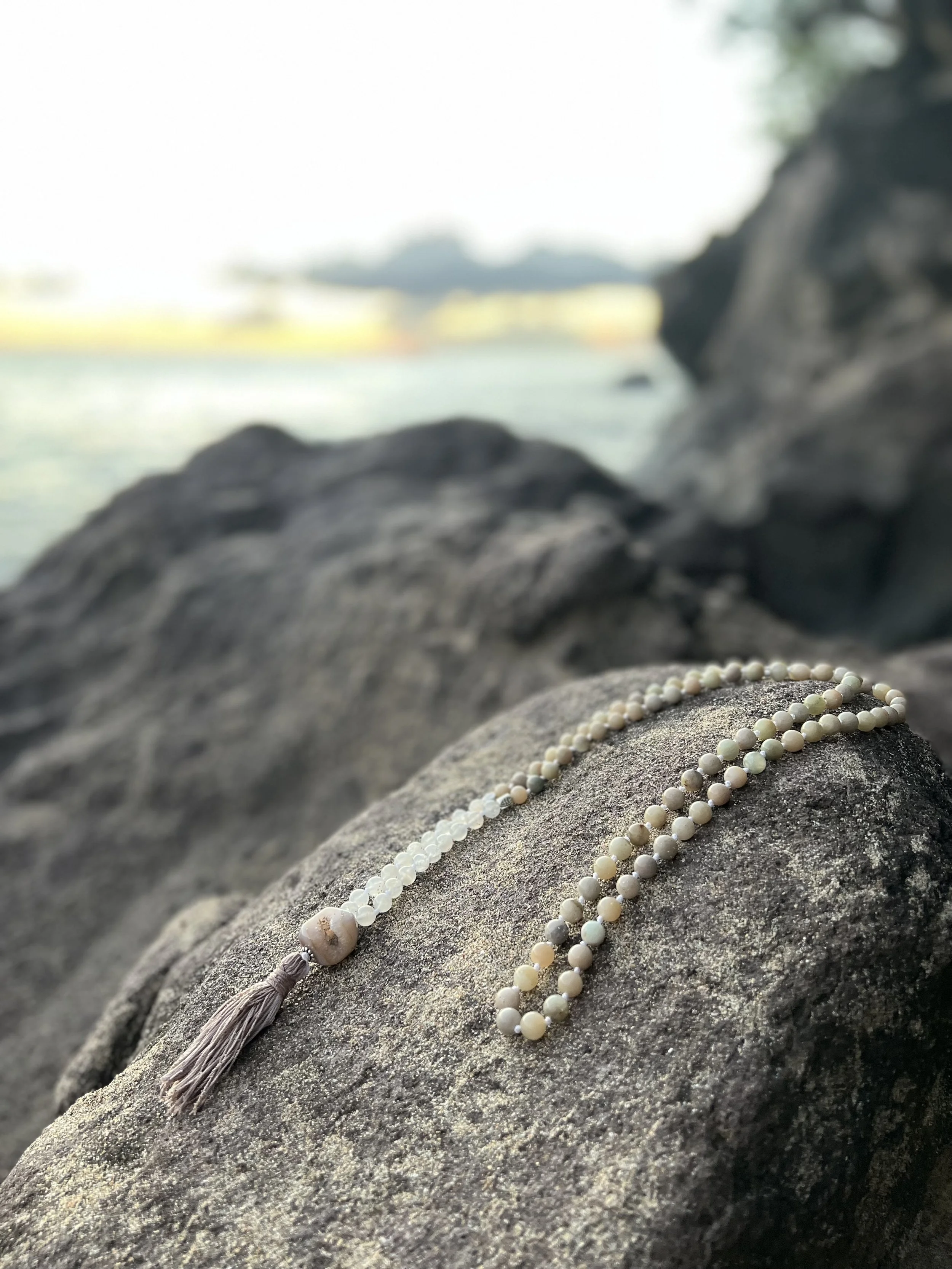 Green Madagascar Moonstone & Rainbow Moonstone Mala