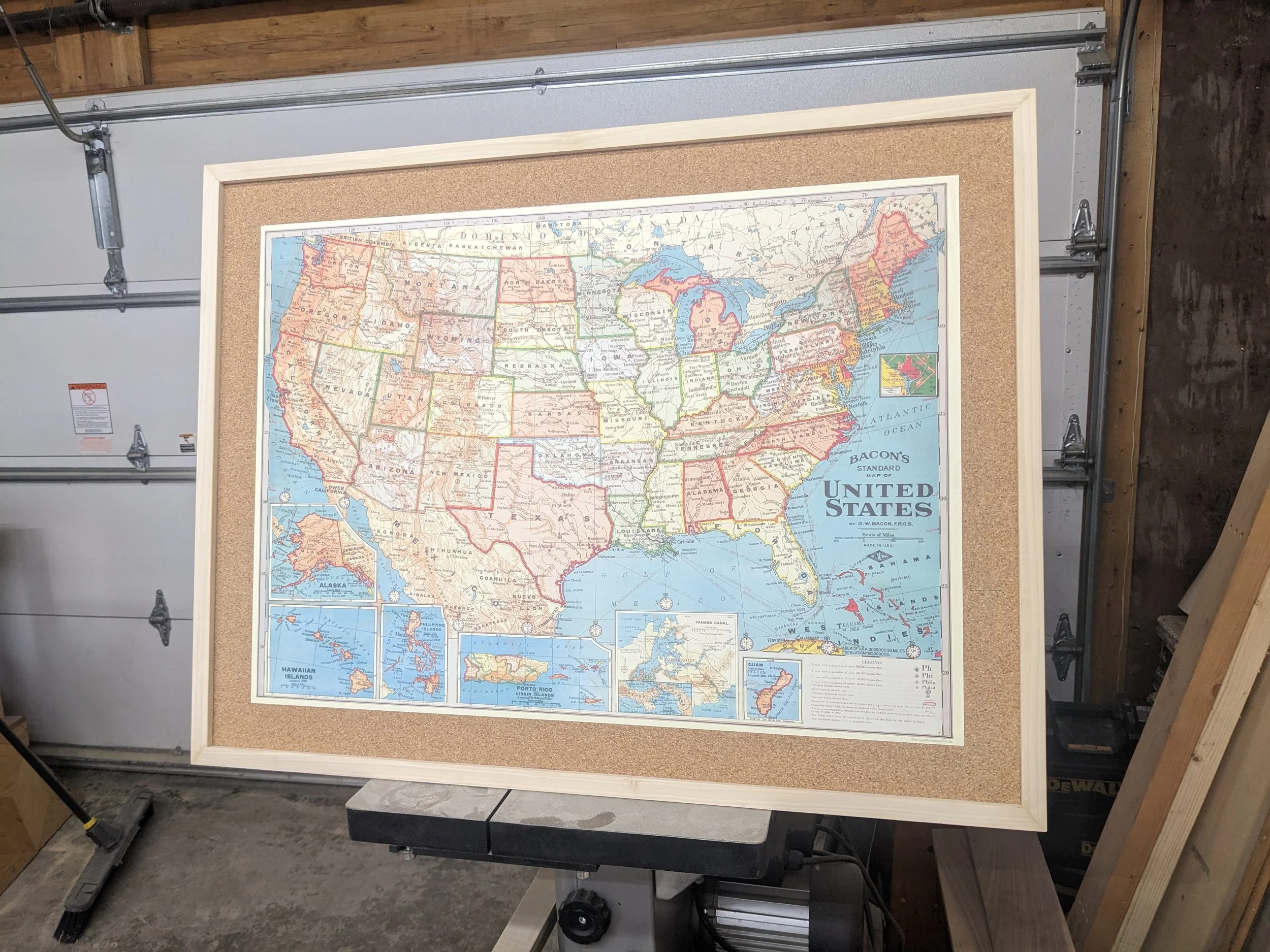 Large Handmade Maple Picture Frame | Custom Made Wood Frame | Natural Artwork Frame | Wooden Poster Frame

Slim wood frame with integral cork backer for map with pins. 