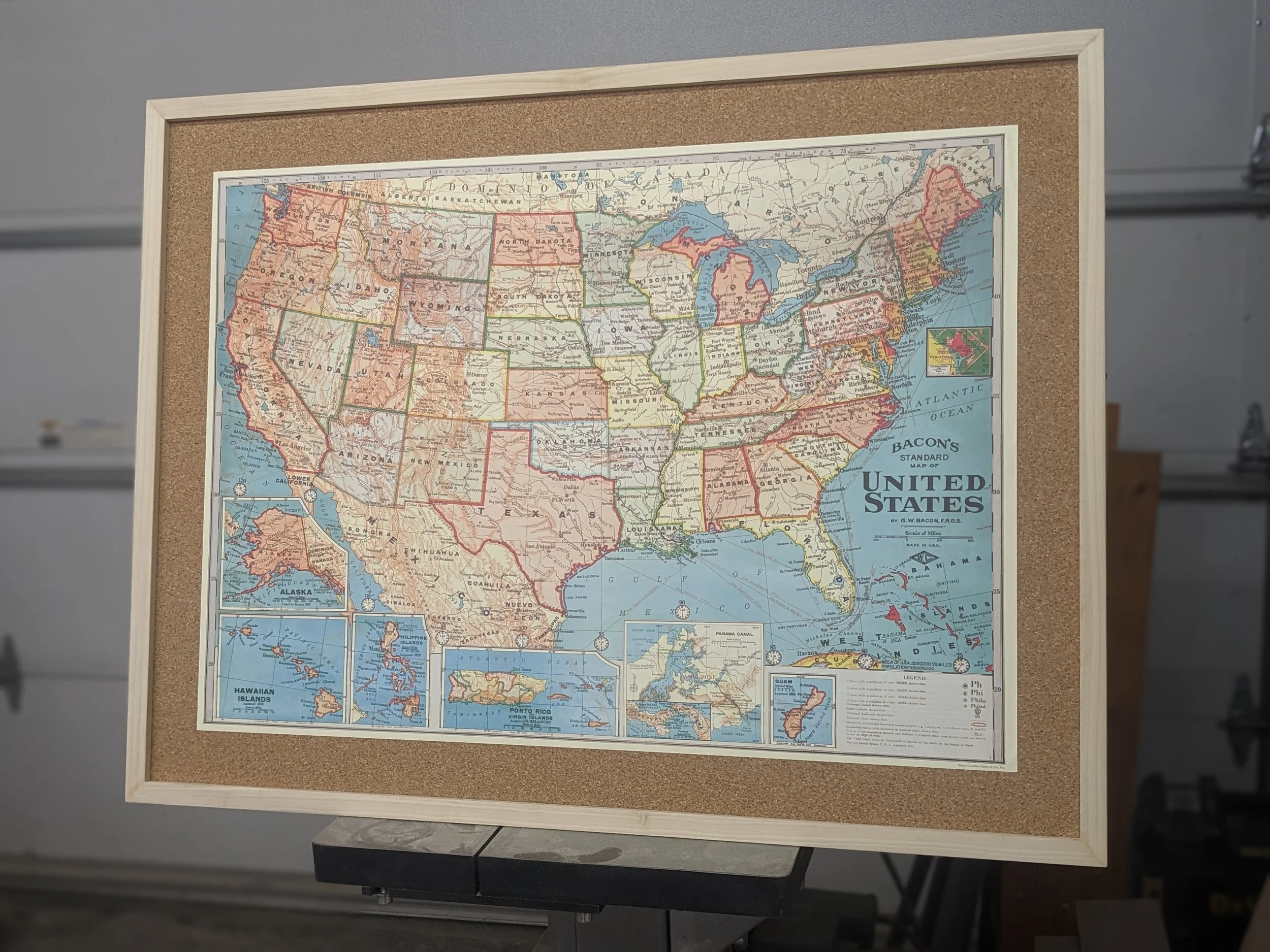 Large Handmade Maple Picture Frame | Custom Made Wood Frame | Natural Artwork Frame | Wooden Poster Frame

Slim wood frame with integral cork backer for map with pins. 