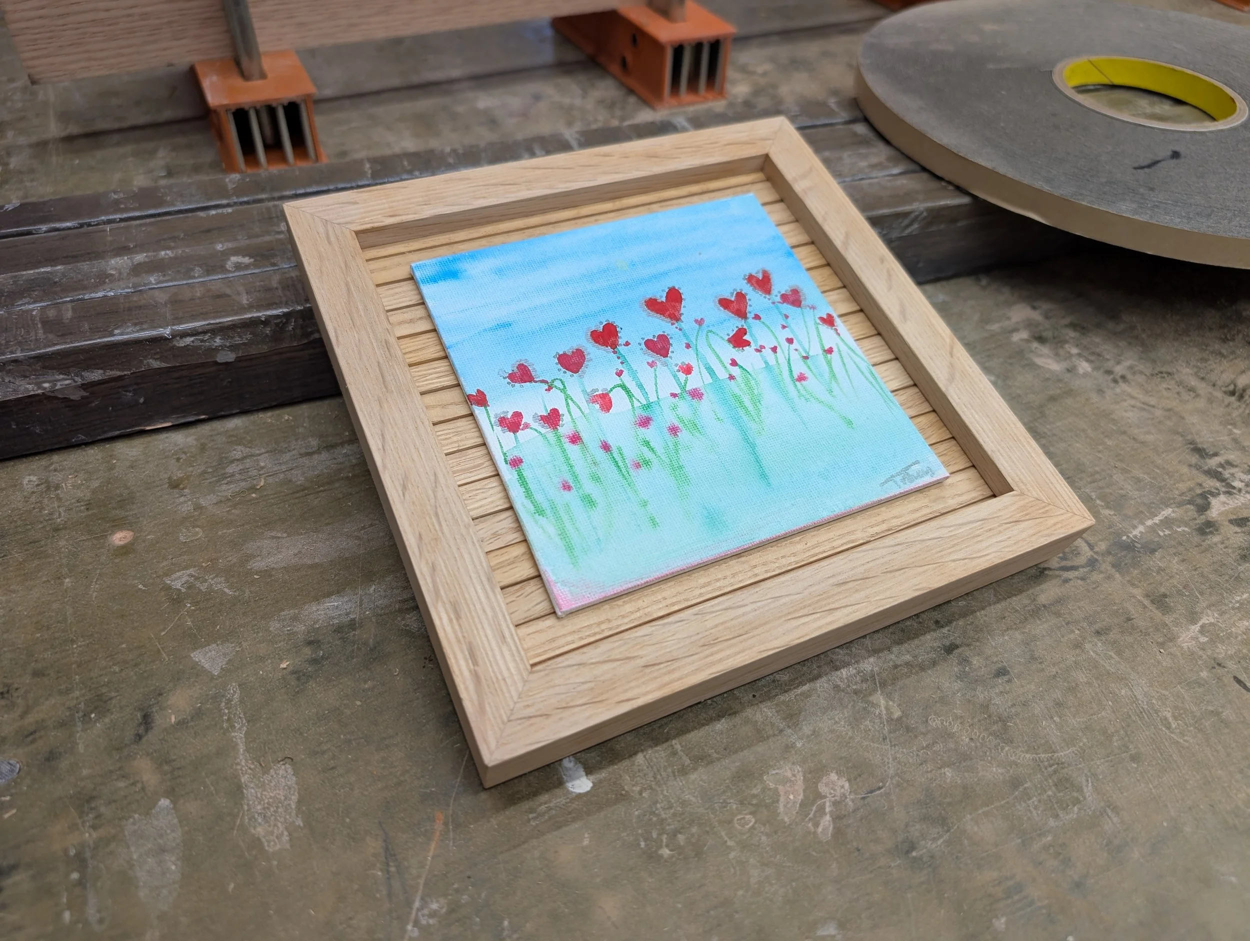 Small Handmade Wood Picture Frame | Custom Made Wood Frame | Tiny Artwork Frame | Natural Wooden Painting Frame

Slim wood frame with slatted backer panel to show off painting. 