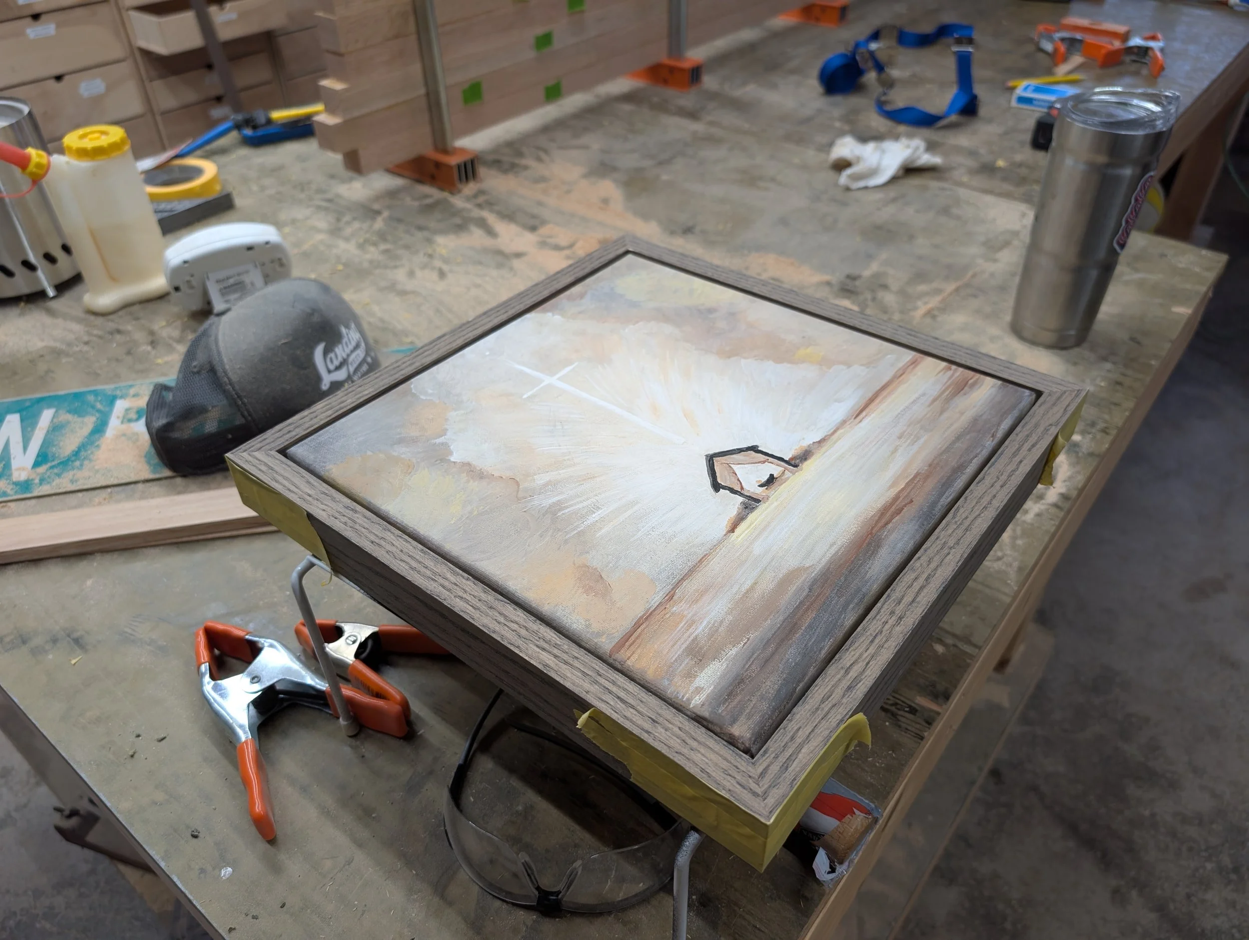 Small Handmade Stained Picture Frame | Custom Made Wood Frame | Tiny Artwork Frame | Wooden Canvas Painting Frame

Slim wood frame flush mount for canvas painting. 