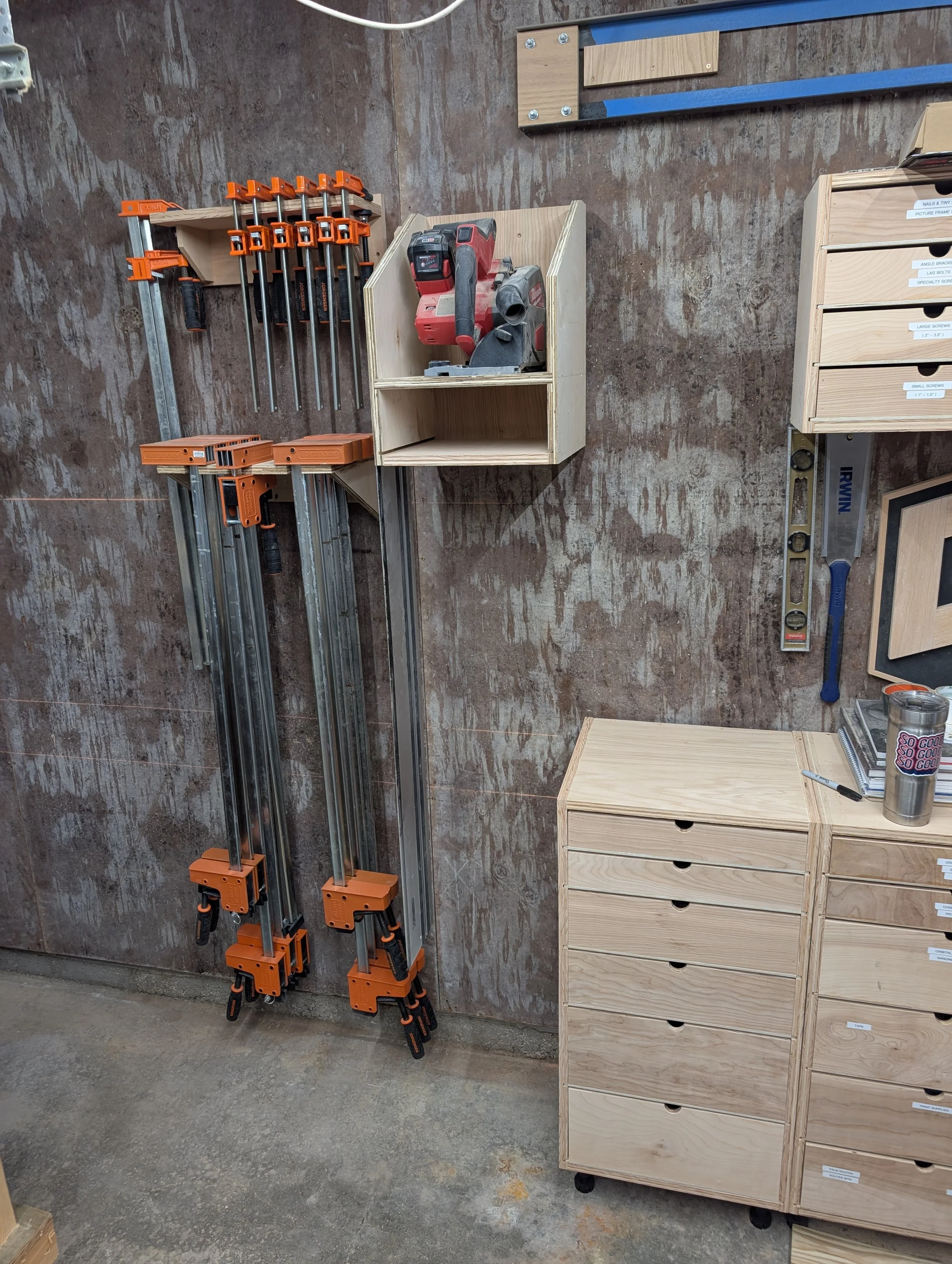 Shop Clamp Storage - Tool Organizer | Removable Saw Blade Storage | Track Saw & Rail Storage