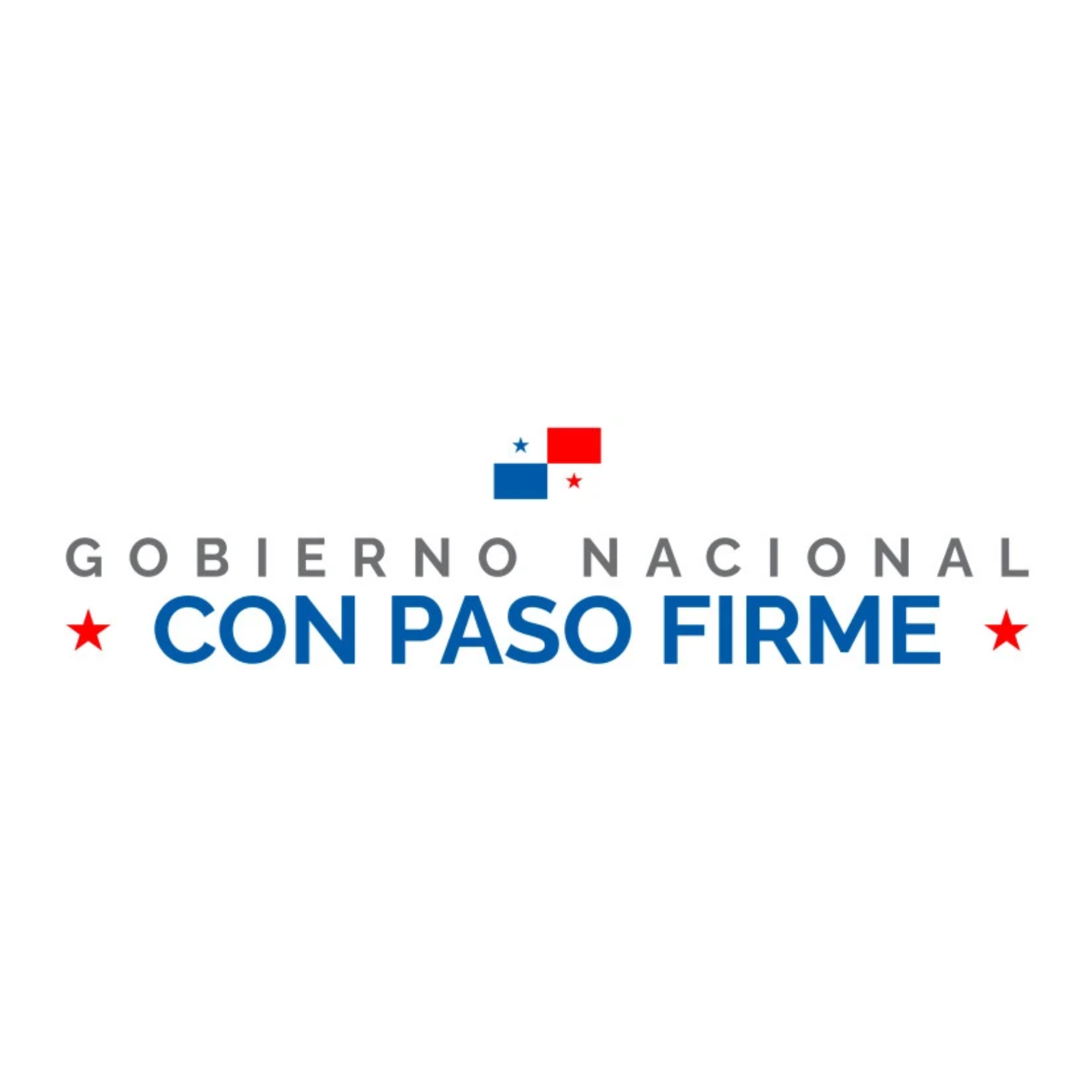 El logotipo del Gobierno Nacional de Panamá con estrellas rojas, azules y blancas, y el lema 'Con paso firme'.
