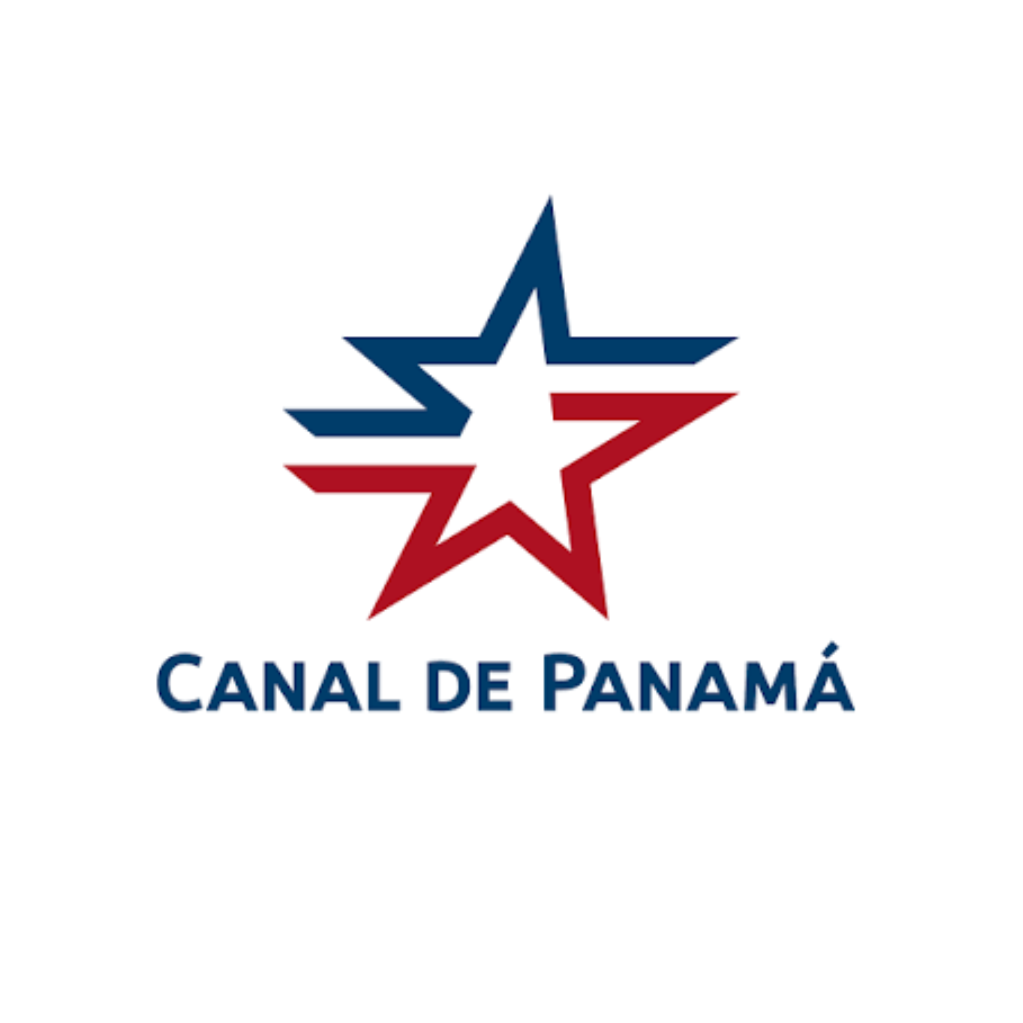 Logotipo del Canal de Panamá con una estrella de cinco puntas azul y rojo, y texto en azul debajo de la estrella.