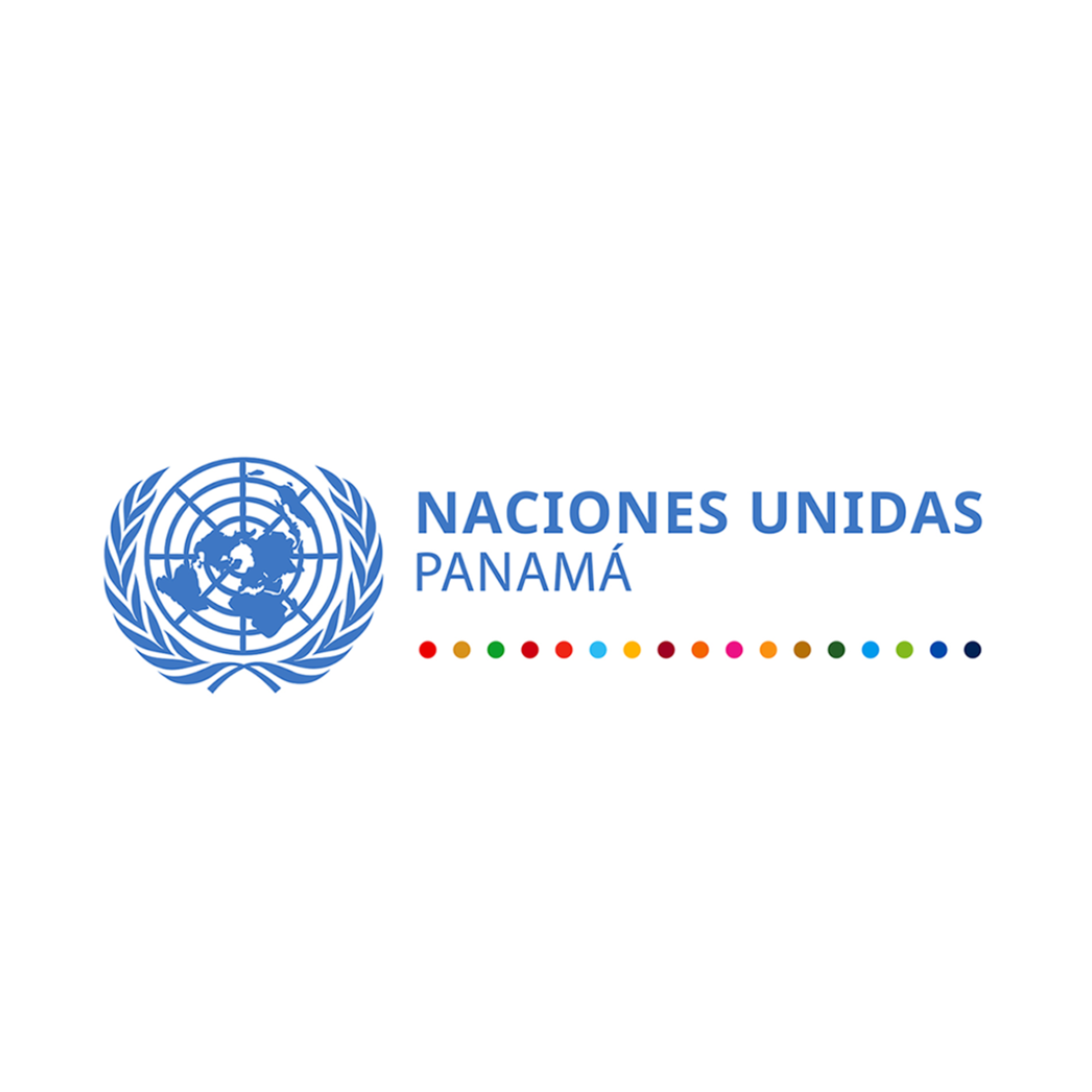 Logotipo de las Naciones Unidas en Panamá con una paleta de colores en la parte inferior