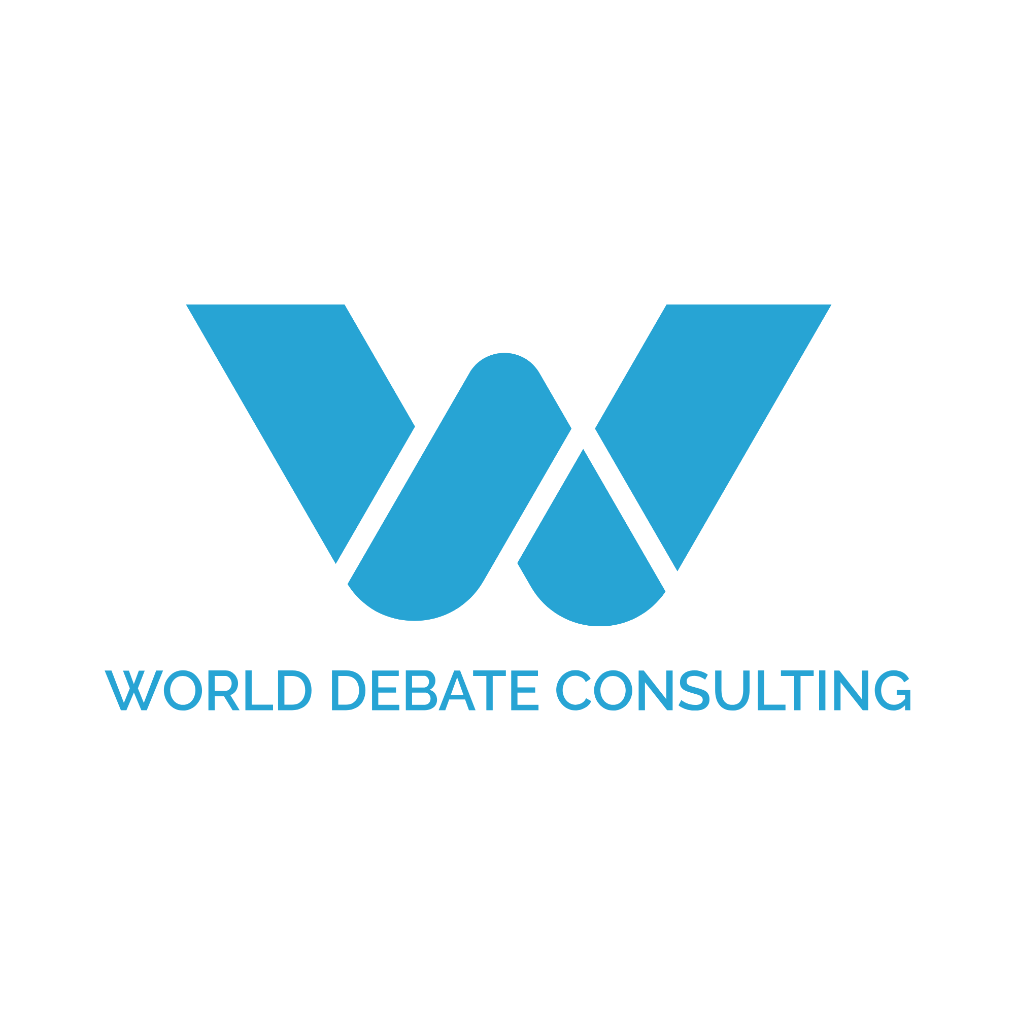 Logotipo azul y blanco de World Debate Consulting con el texto 'World Debate Consulting'.