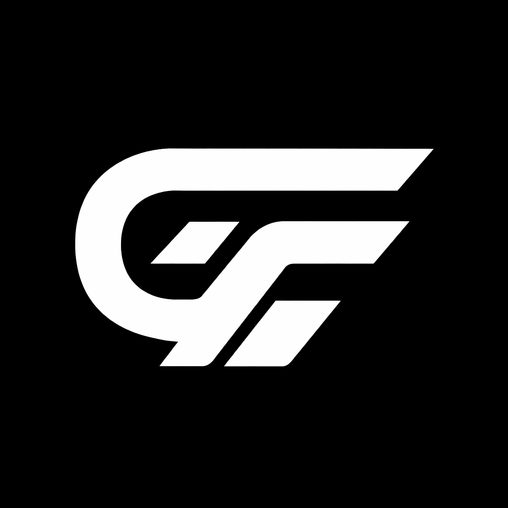 GrowFire Studios logo featuring a minimalist black background with a white interwoven 'G' and 'F' monogram representing a modern software and game development studio.