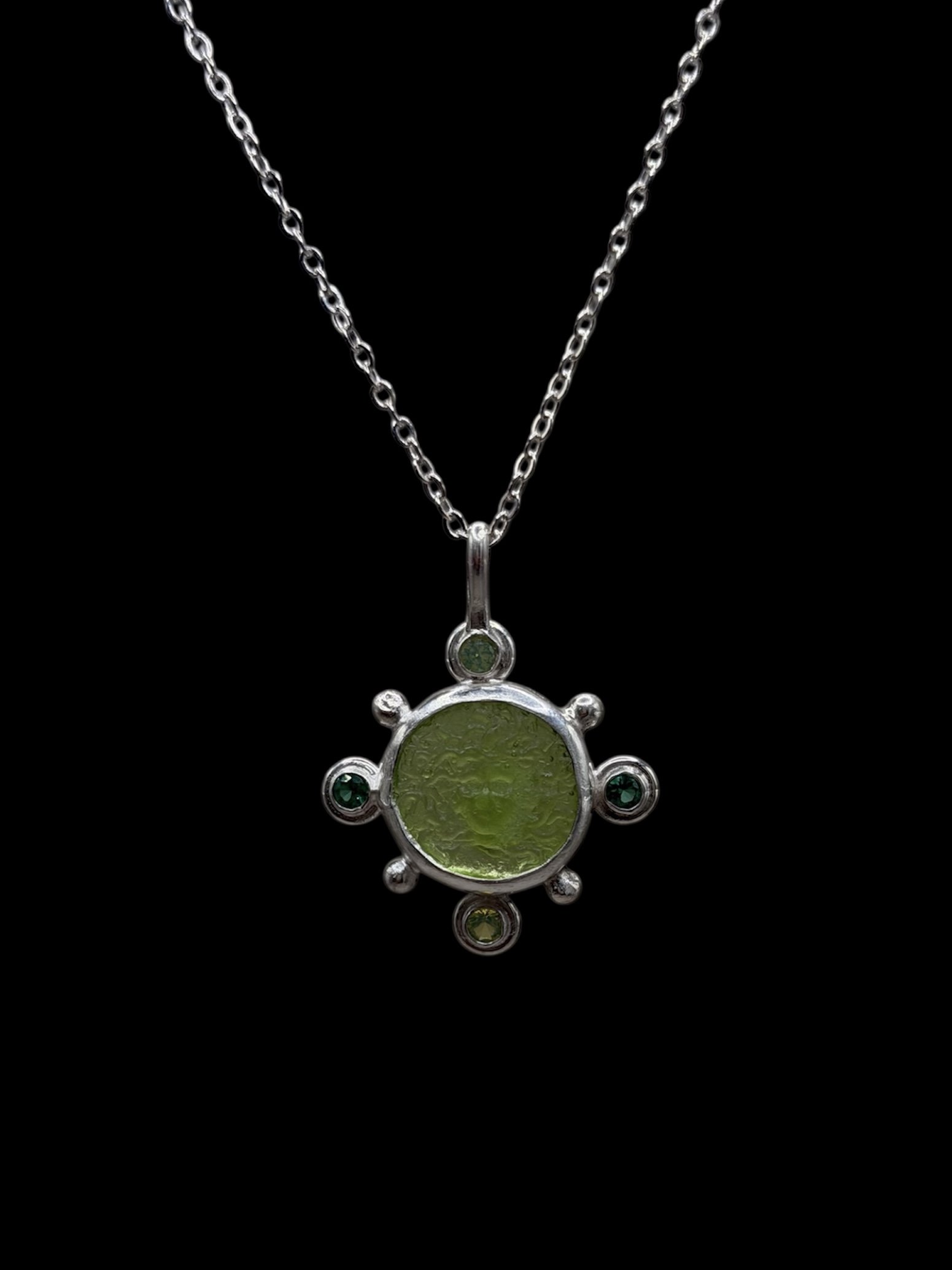 Green Medusa Ancient-Inspired Necklace Pendant | .925 Sterling Silver| Enamel Medusa | Green Opal & Synthetic Emerald