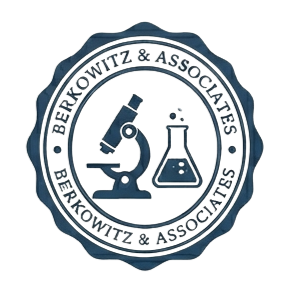 Stamp, Microscope and Flask. Clinical Statistics Analysis Berkowitz Associates statistical analysis