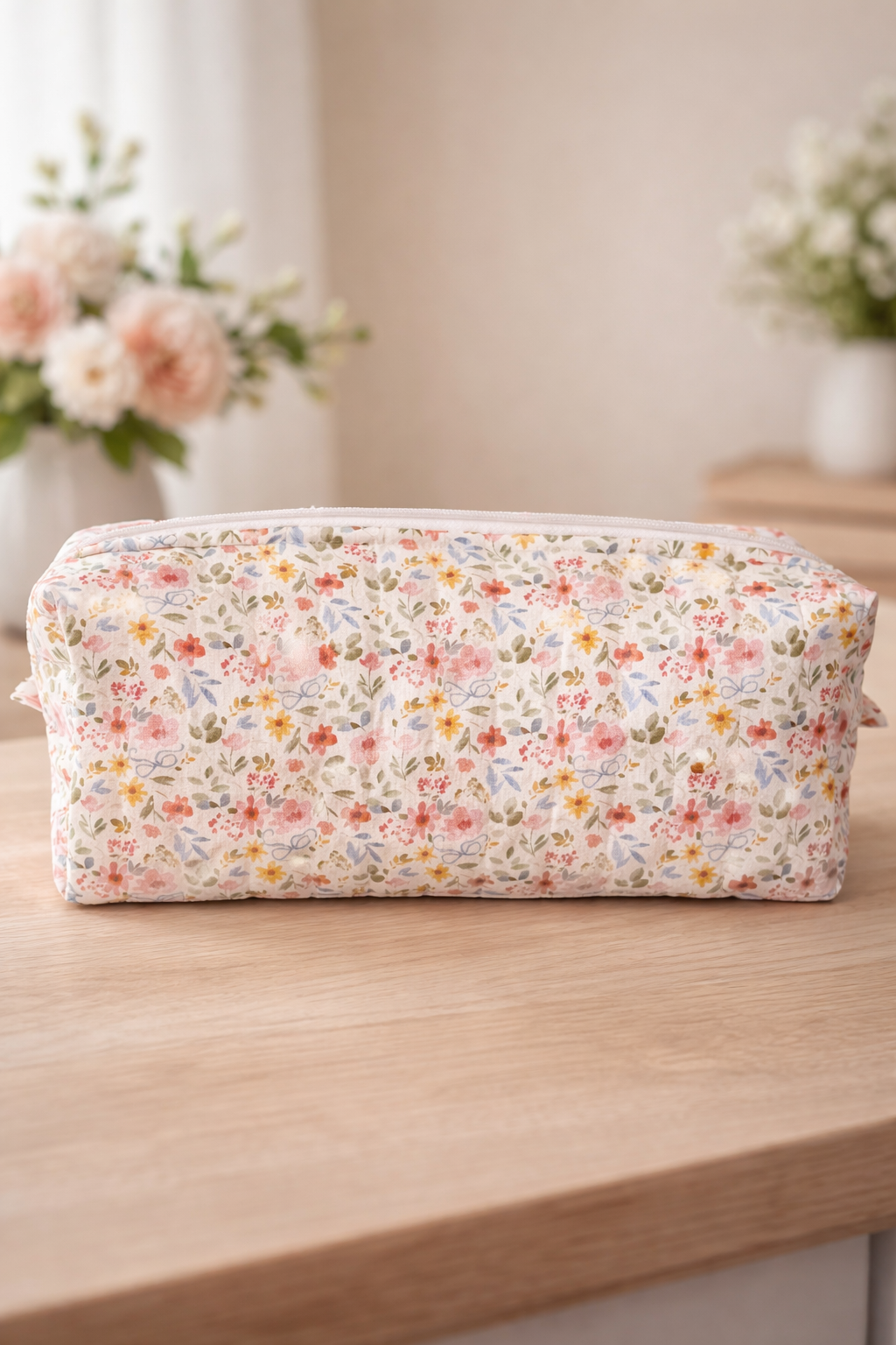 Floral quilted hair tool travel bag handmade cosmetic organizer for curling irons and styling tools