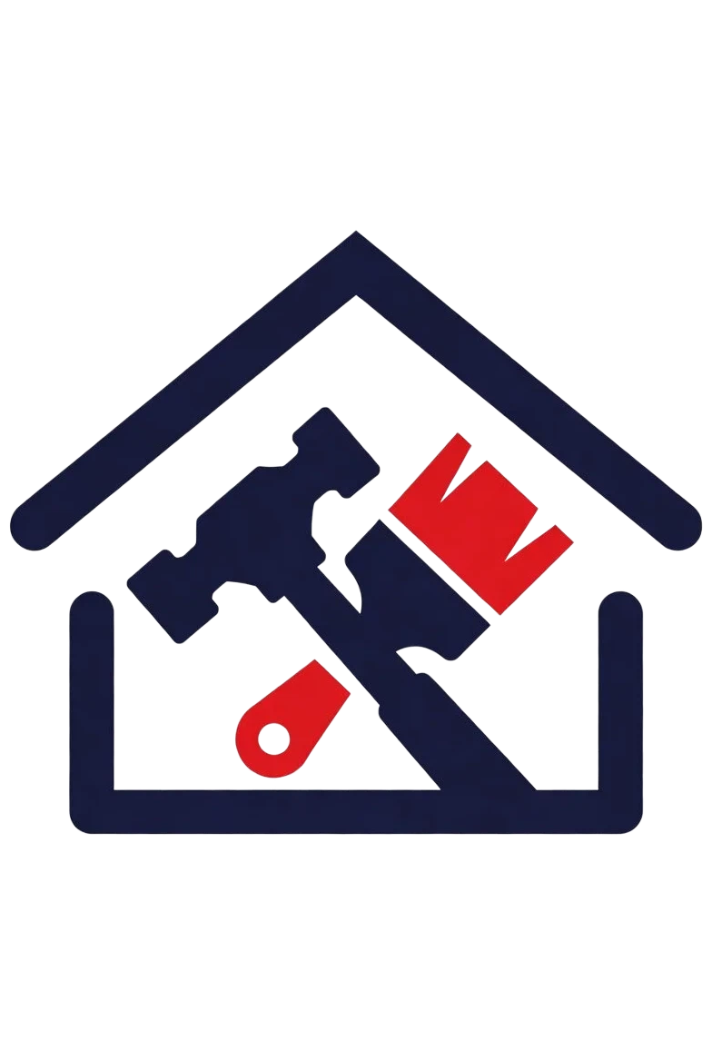 A house-shaped warning symbol with a red gear and wrench crossed inside, indicating maintenance or repair.