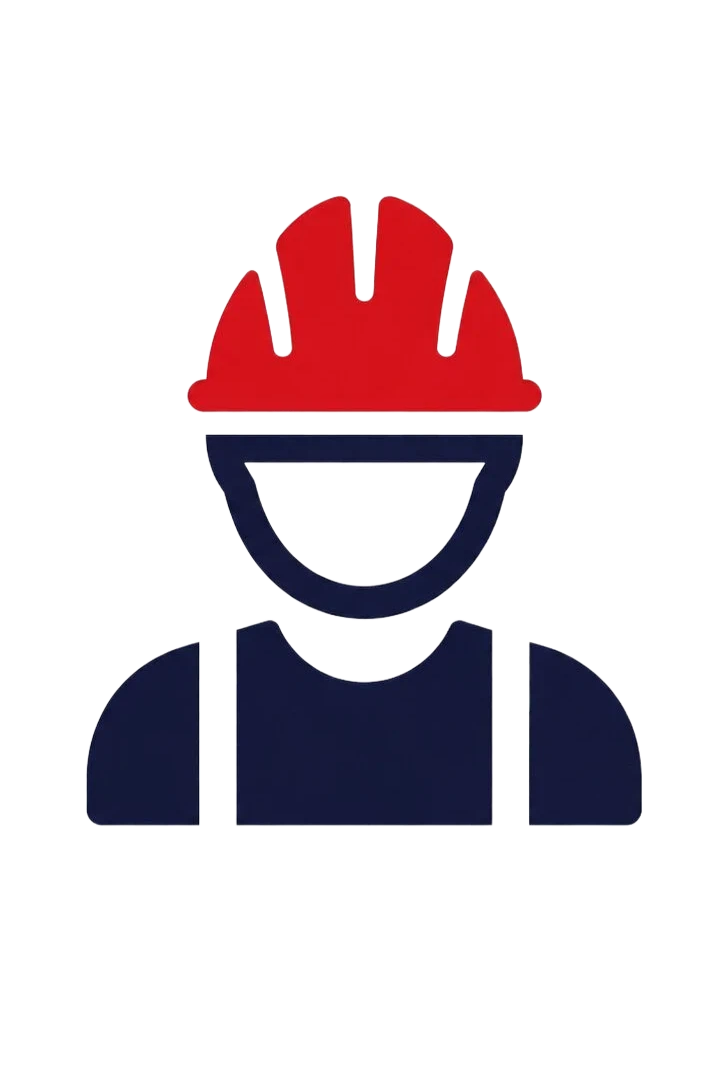 Icon of a construction worker wearing a hard hat and overalls