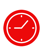 Red clock with black hour and minute hands