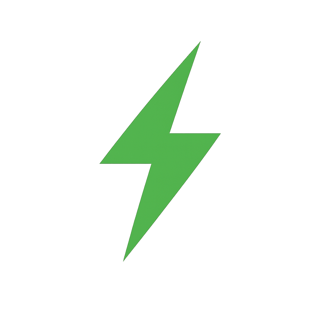 A green lightning bolt icon in the center of a black background.
