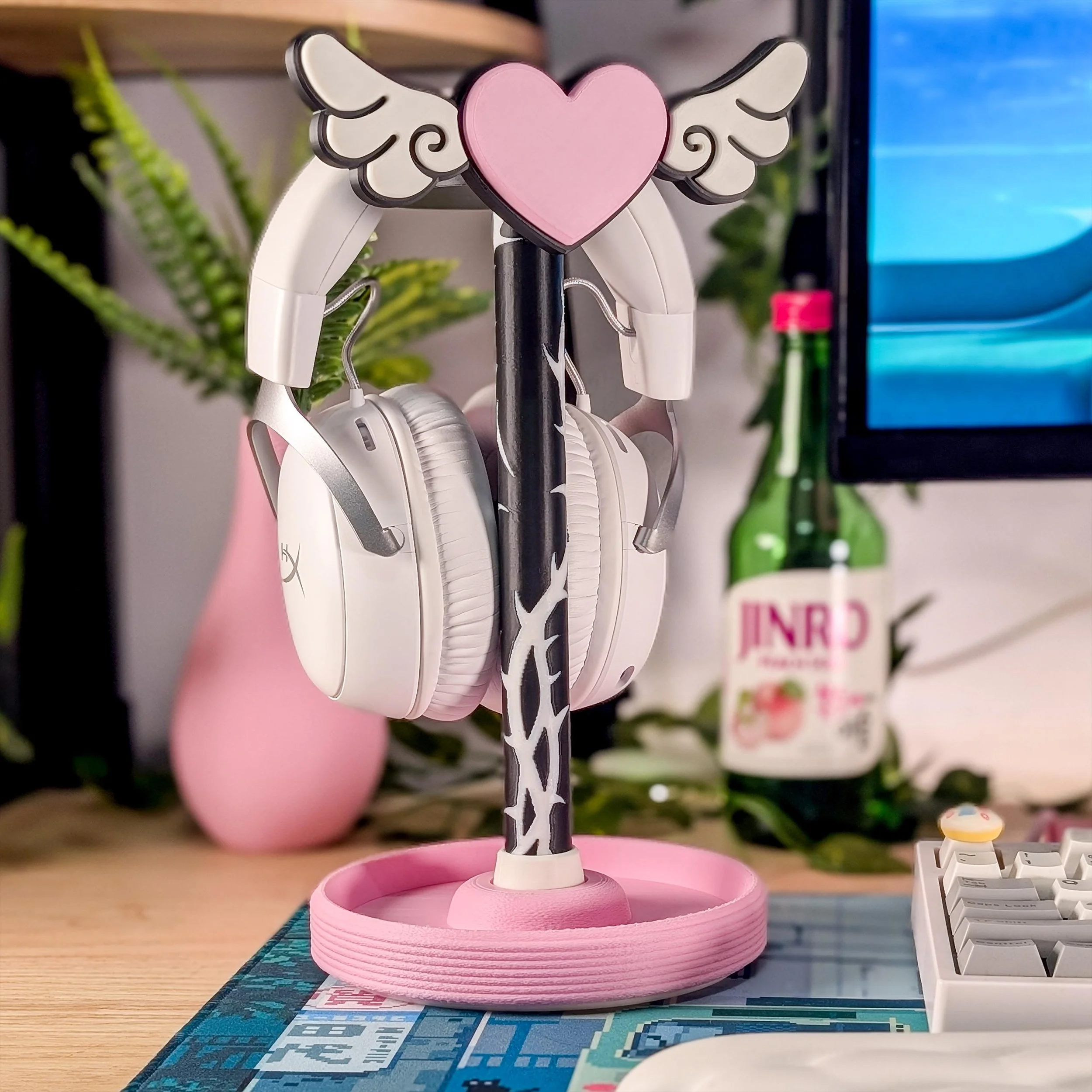 Tanookieco Headphone Stand Heart with Wings Gamer Headset Stand Mount