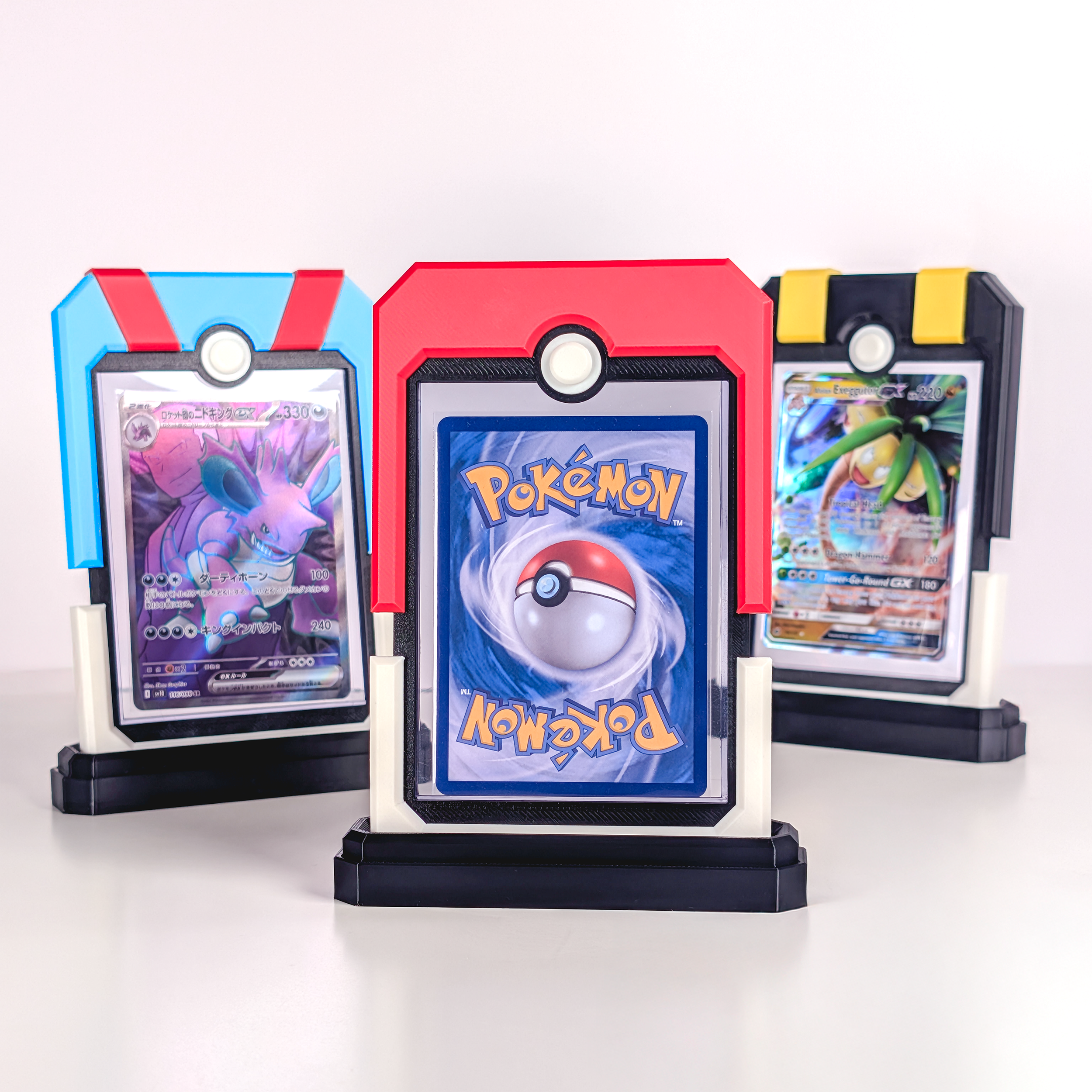 Tanookieco Pokeball Trading Card Displays. Pokeball Pokémon Trading Card Holders PSA Toploader Showcase.