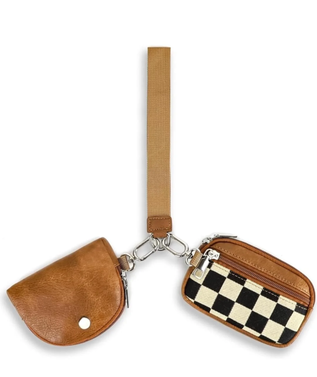 Brown Checkerboard Wristlet