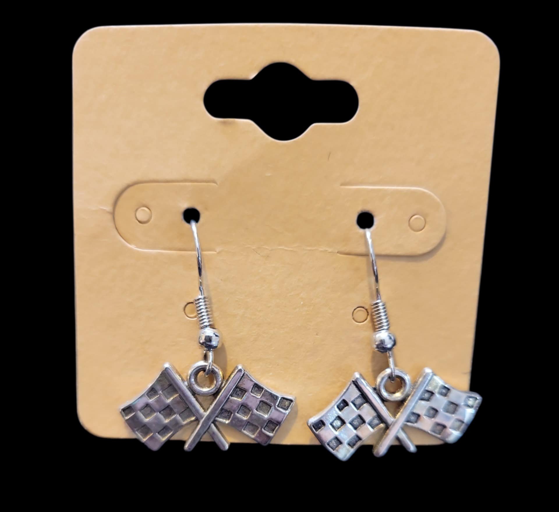 All Silver Checkered Flag Earrings