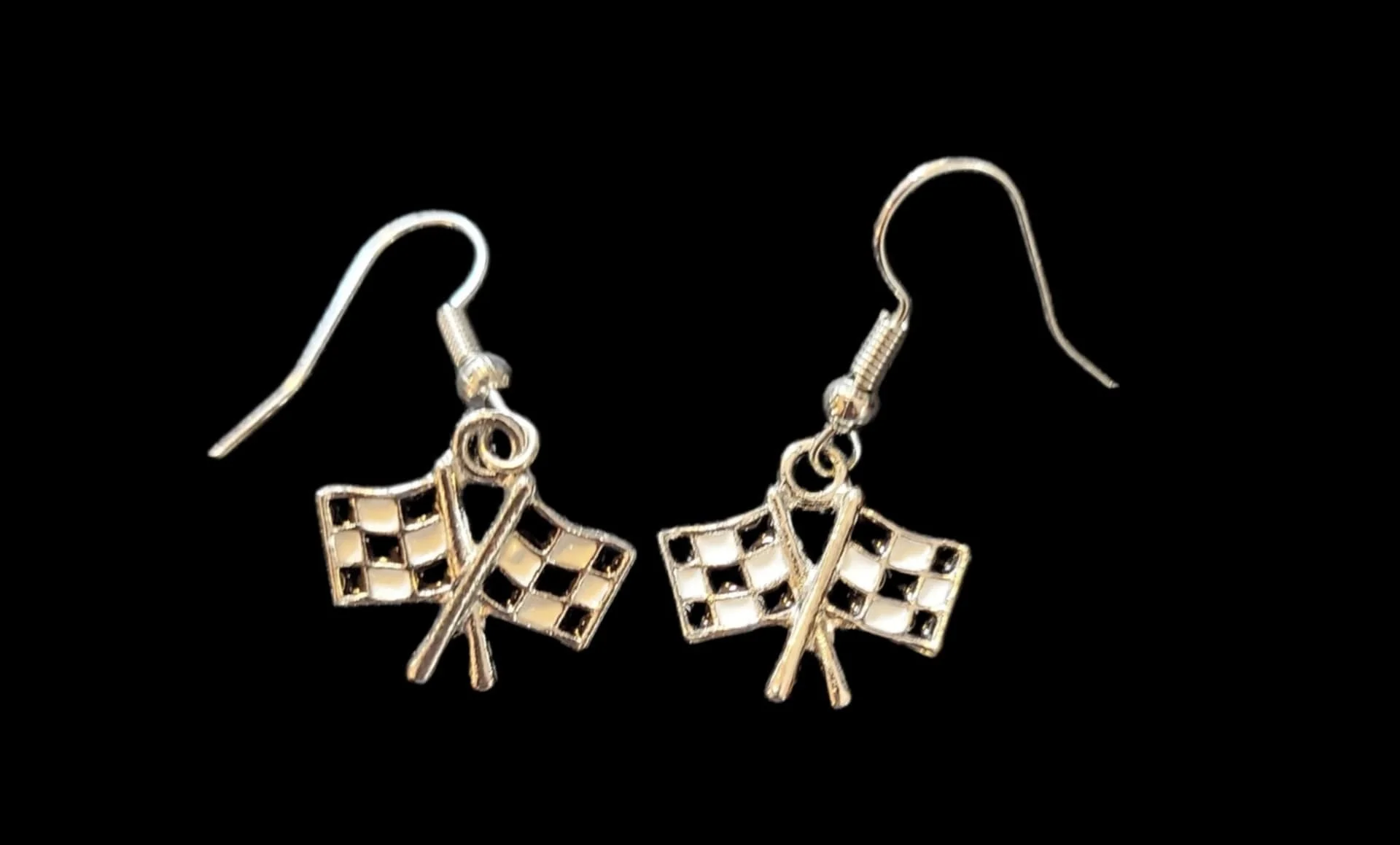 White and Black Checkered Flag Earrings