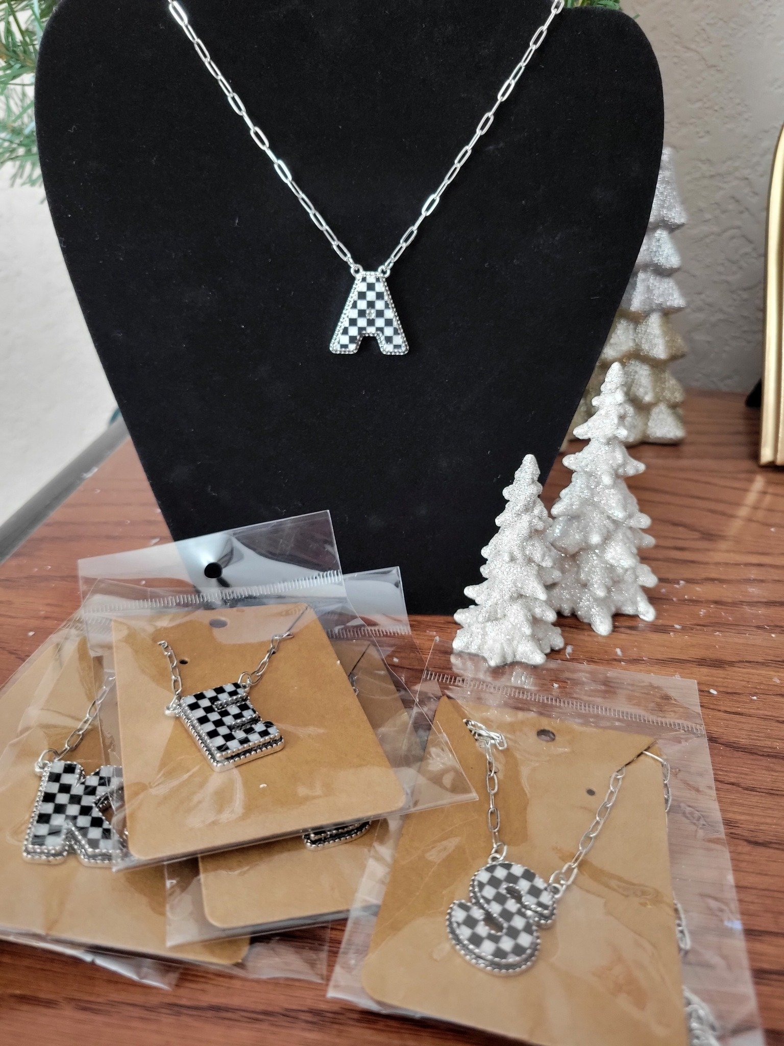 Checkered Bubble Initial Necklace