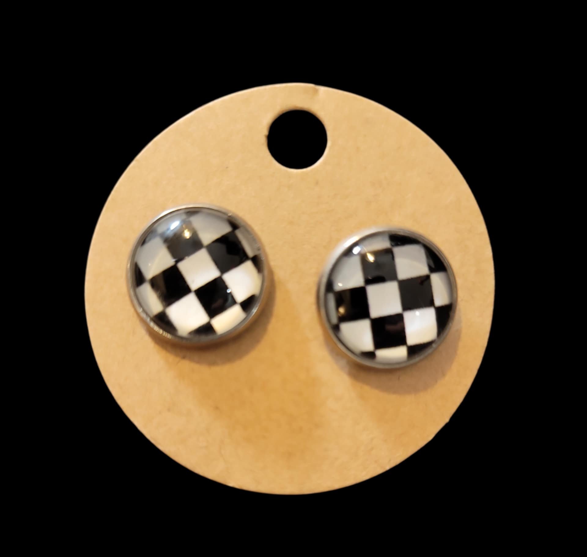 Button Checkered Earrings