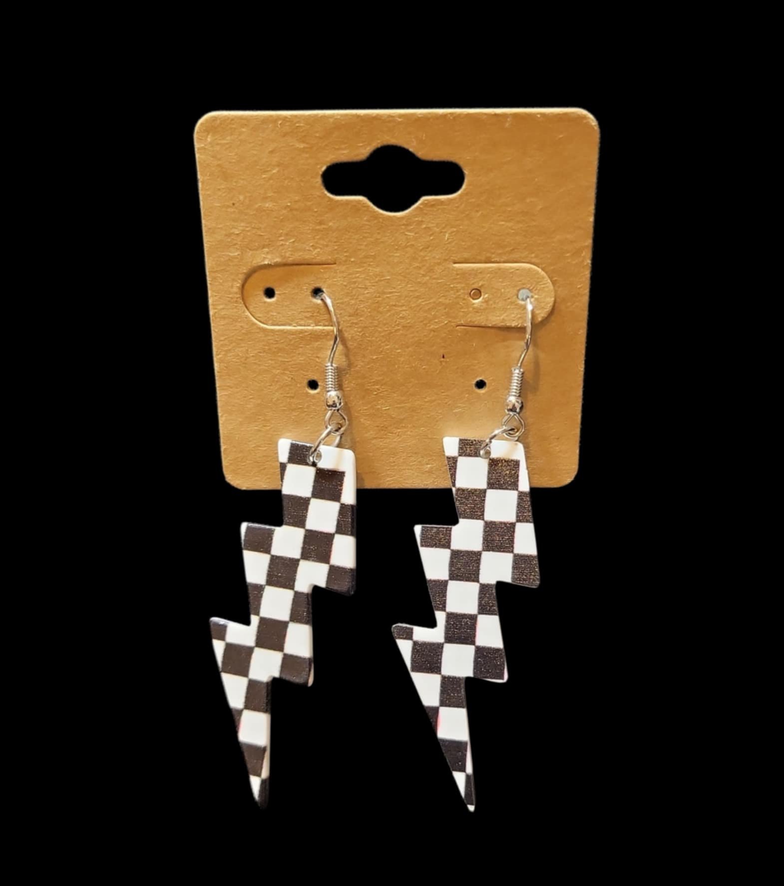 Checkered Lightening Bolt Hook Earrings