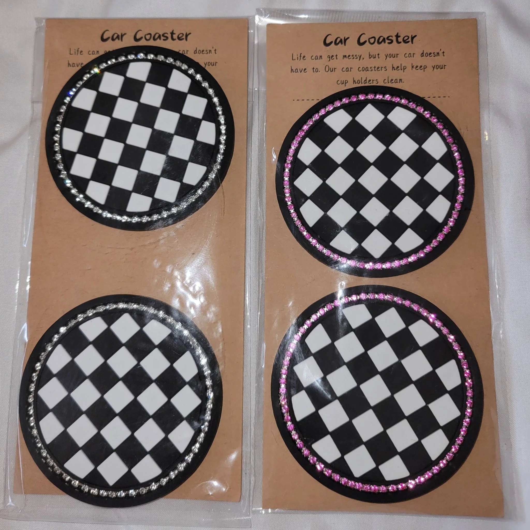 Blinged Out Checkered Car Coasters