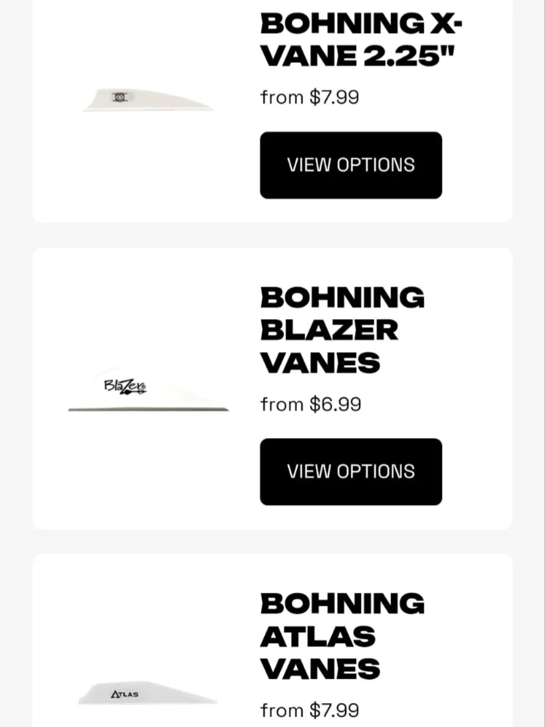 More options. More control. Less waste.

Vanes are landing and inventory is building&mdash;Blazer, Atlas, X-Vane and more now in stock. The best part? You don&rsquo;t need to commit to bulk.

Grab as few as 25 and start dialing in your setup the righ