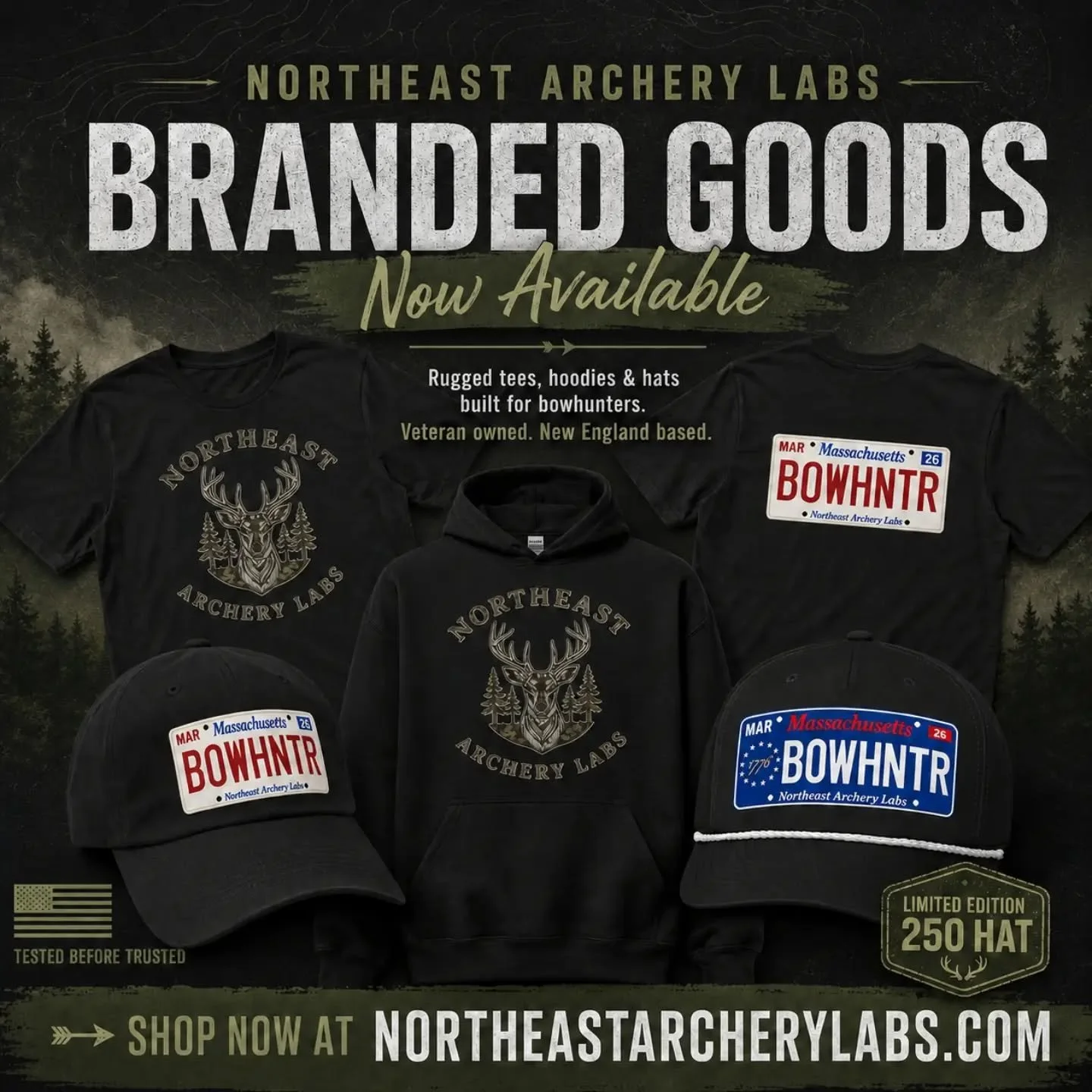 BRANDED GOODS ARE LIVE. 🏹

Rep Northeast Archery Labs at the range, in the woods, and everywhere in between.

Shop new BOWHNTR hats, tees, the Whitetail lineup, and the heavy blend hoodie &mdash; all built around the same mindset behind the brand.

