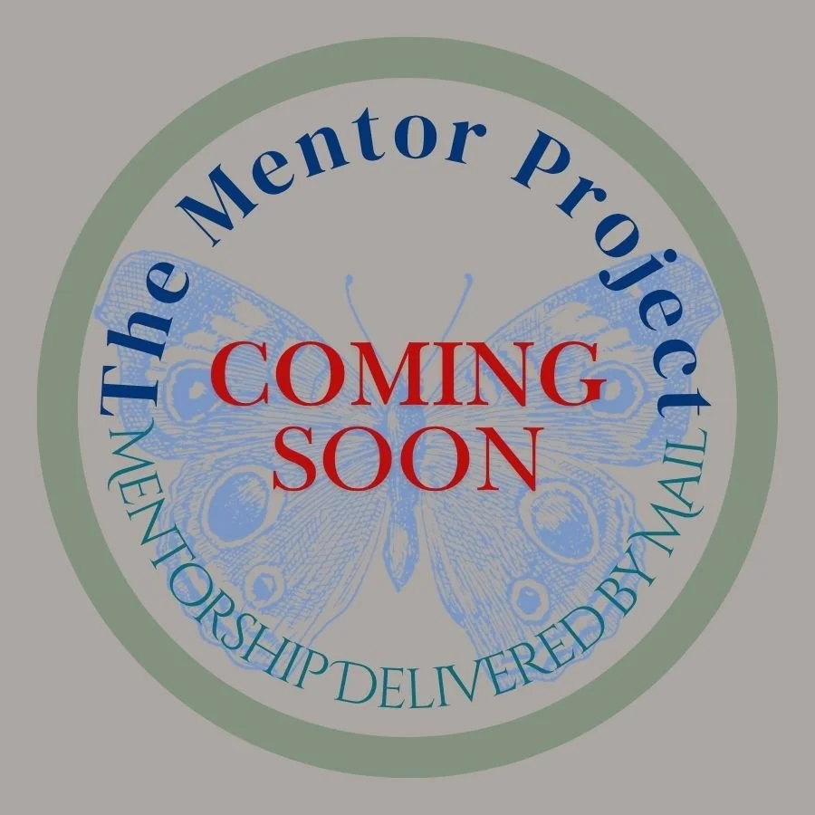 A circular logo with a butterfly and moth design, with the text "The Mentor Project" and "Mentorship Delivered by Mankind" around the circle, and "Coming Soon" in red in the center.