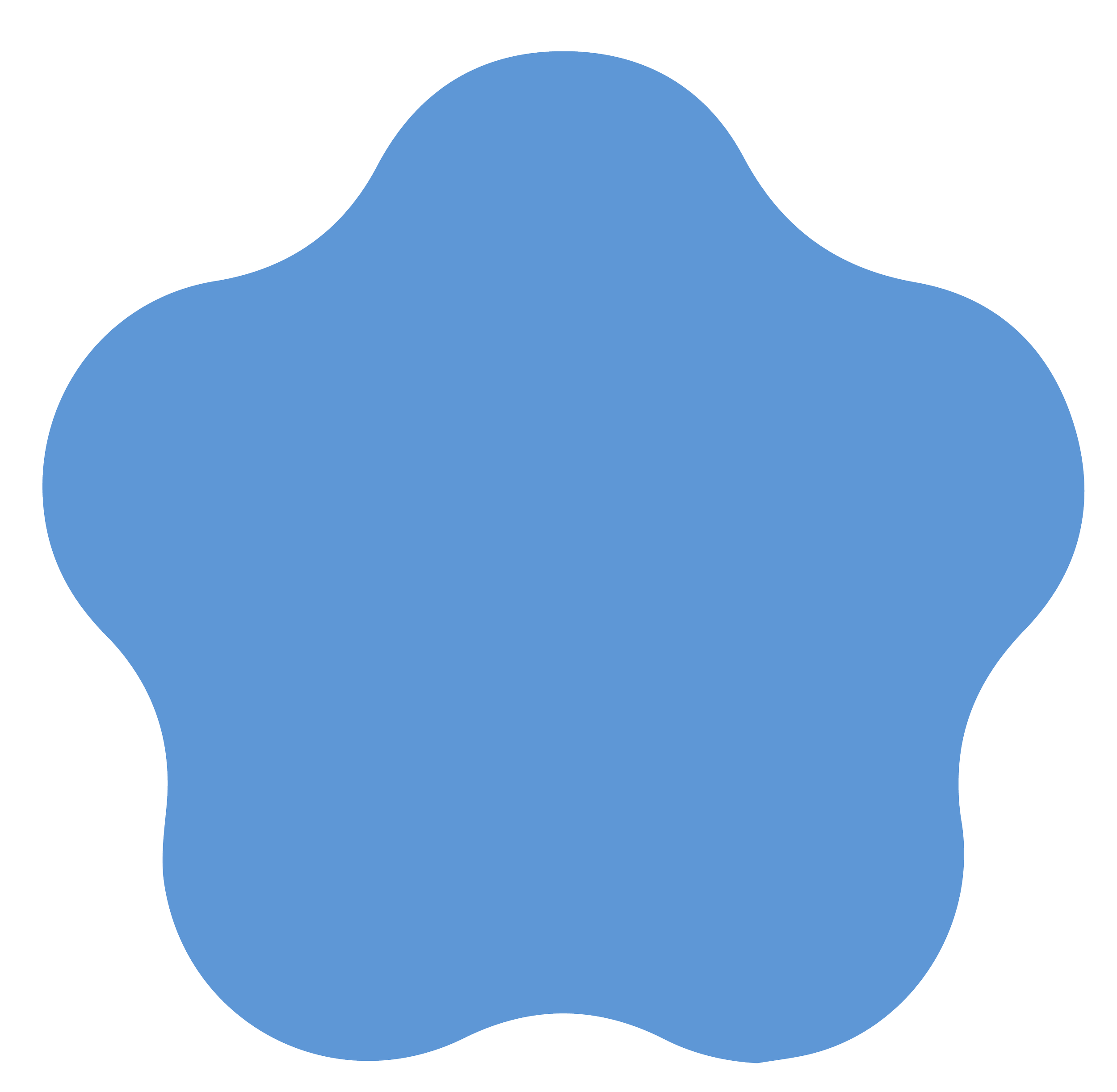 A blue, abstract, irregular shape with a smooth outline.