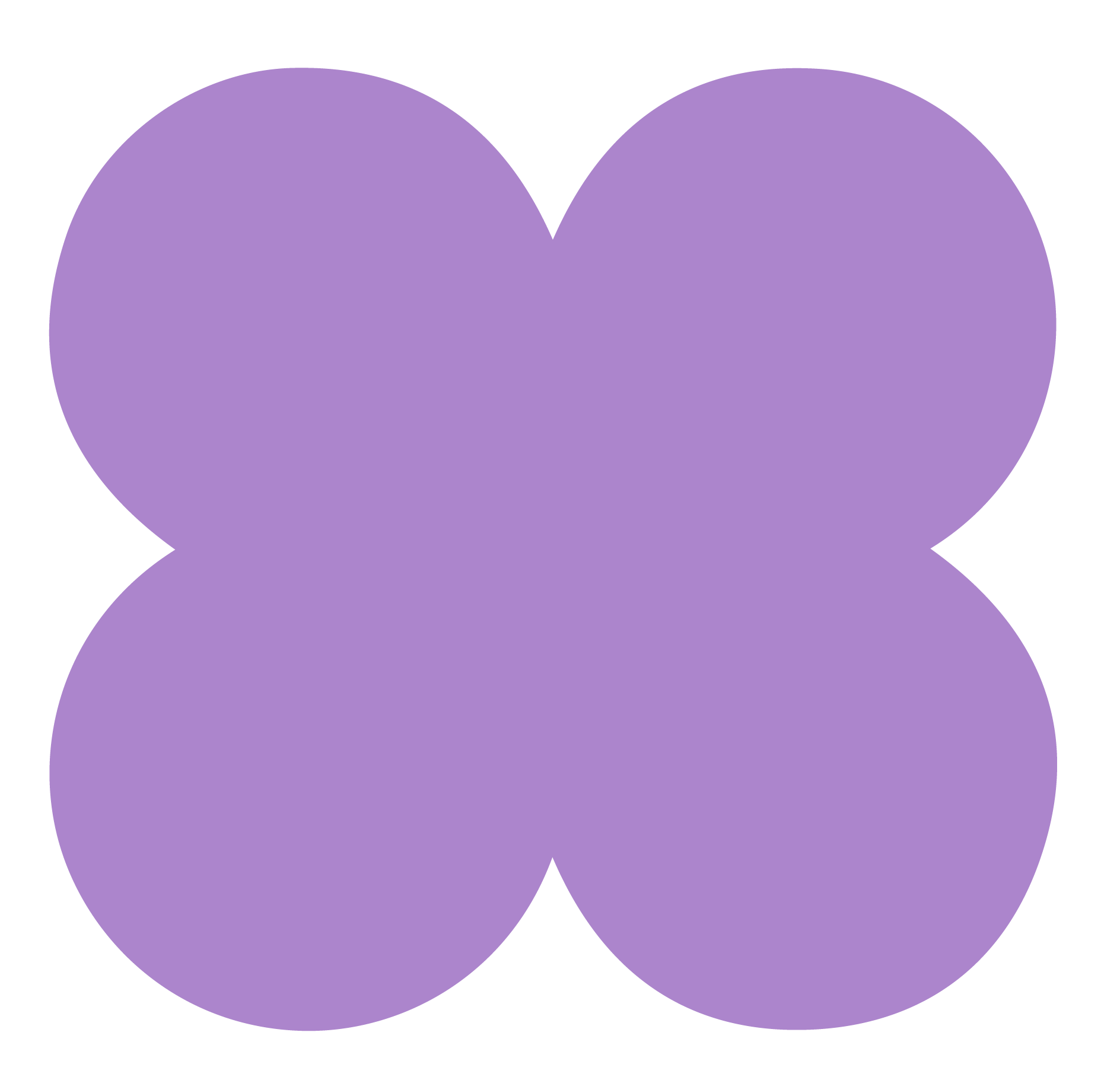 A purple stylized graphic of four connected circles forming a symmetrical shape.