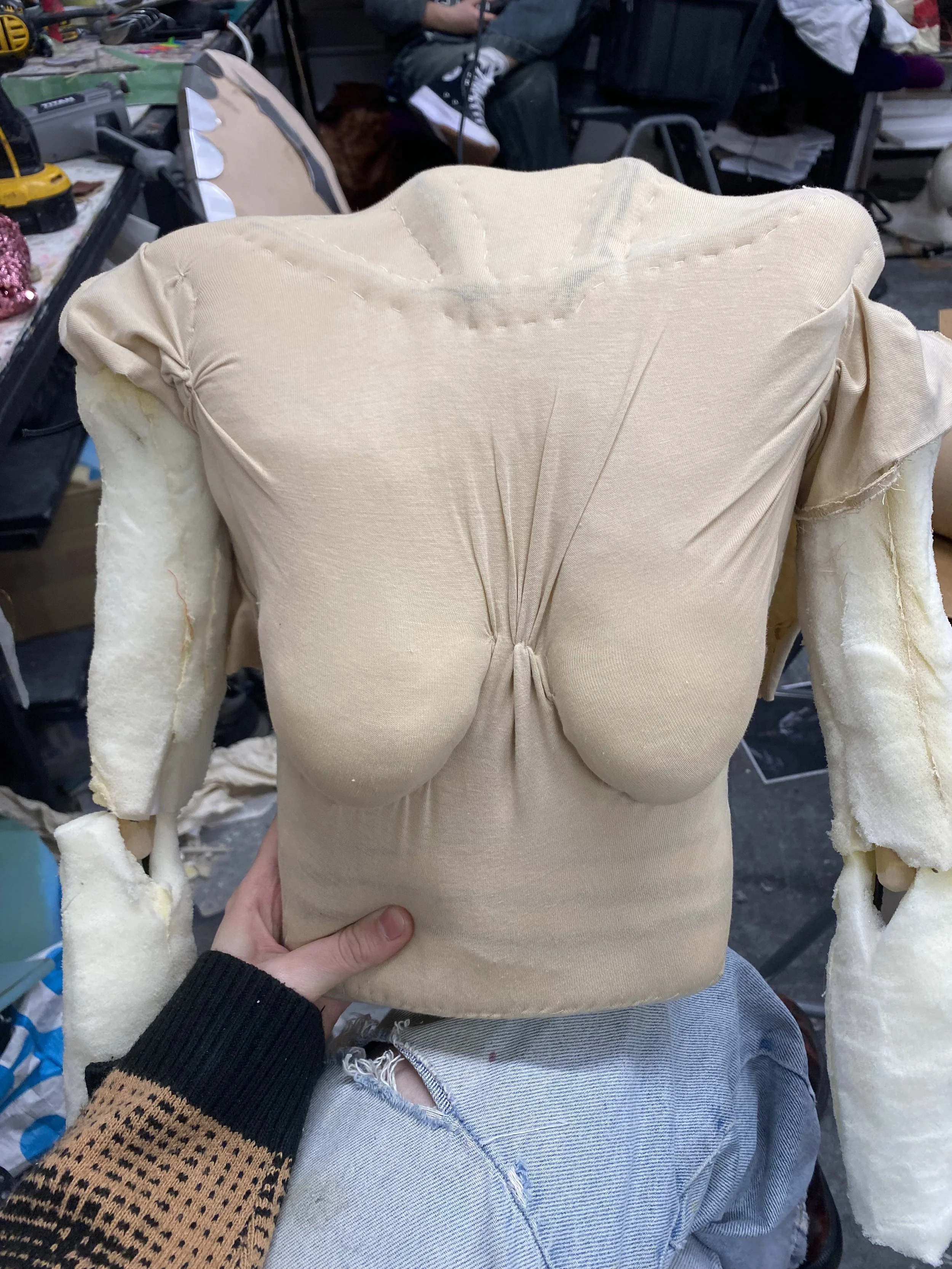Covered the mums torso in jersey, ruching in specific places to look like wrinkles