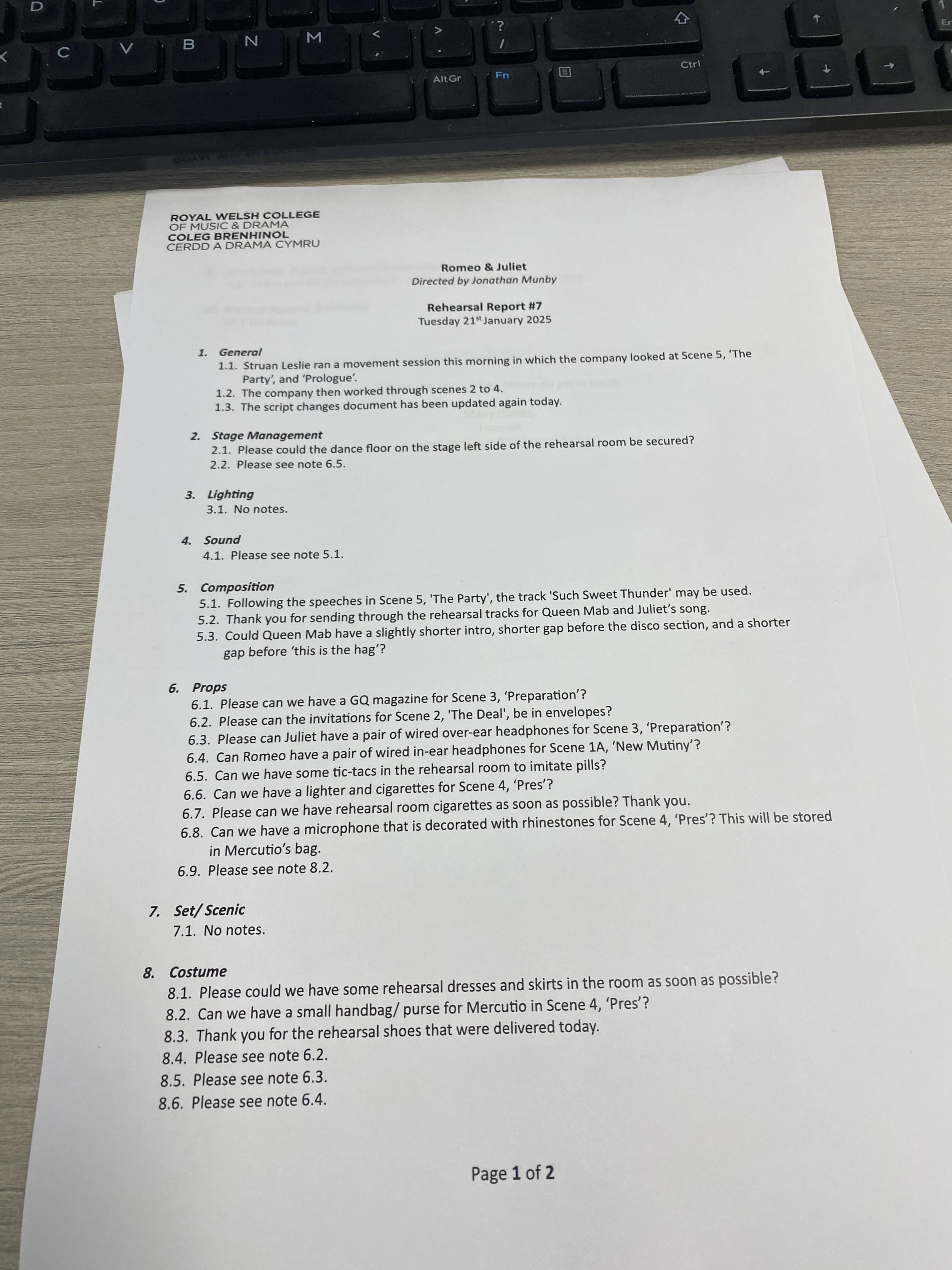 Taking notes and checking rehearsal reports