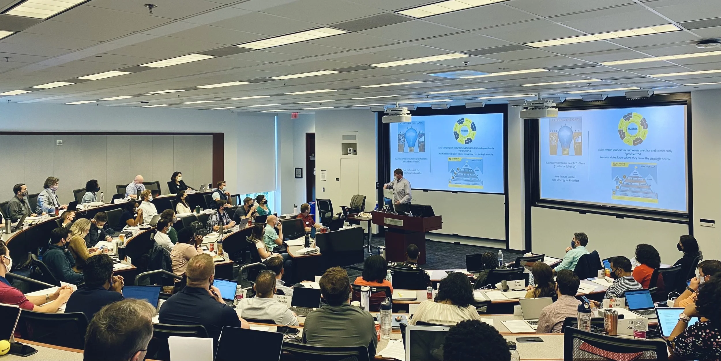 Coffey giving a lecture to MBA students on Multi-national M&A