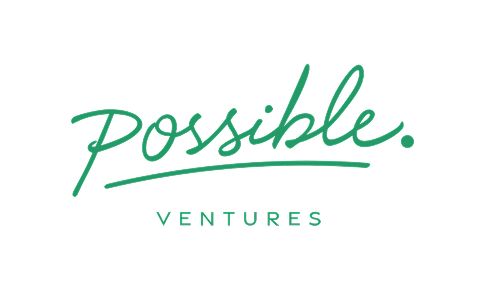 The image shows a black background with the words "possible." in green script and "VENTURES" in uppercase green letters below it.