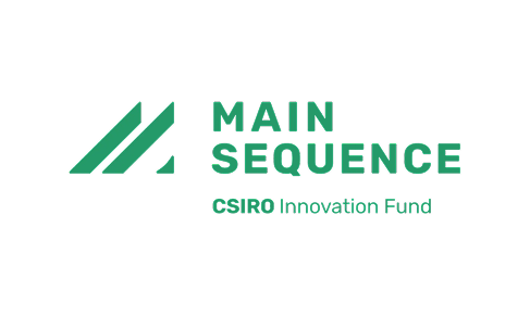 Logo for Main Sequence, part of CSIRO Innovation Fund, featuring green diagonal lines and text on a black background.