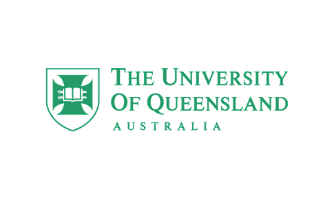 Logo of the University of Queensland in Australia, featuring a green shield with an open book and stars, and the university's name in green text.