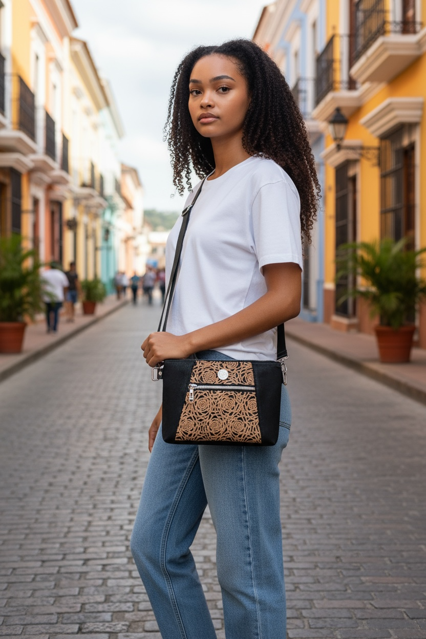 Rose Cutout cork Crossbody Bag
