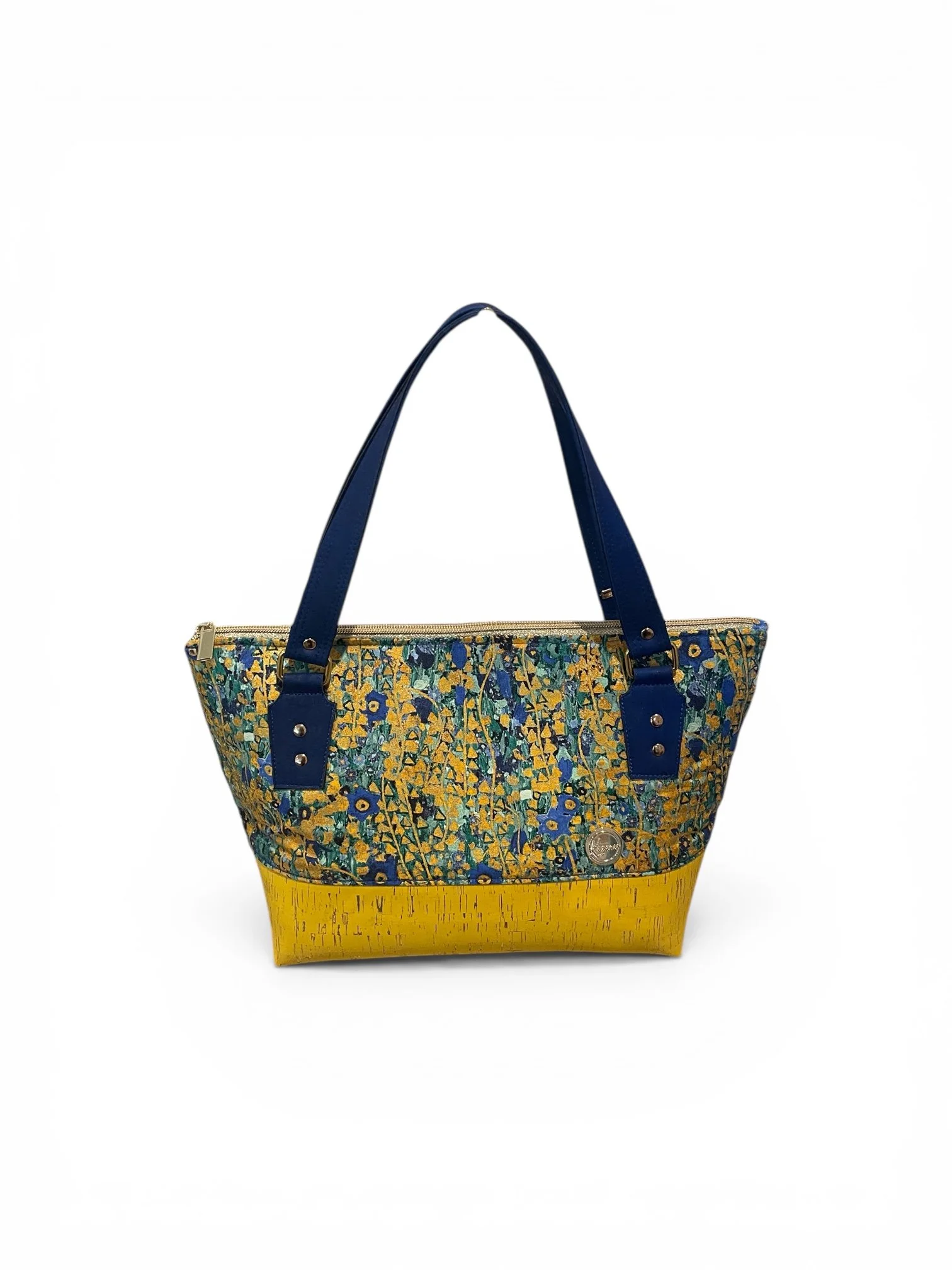 Floral Art Blue Cork Tote Bag