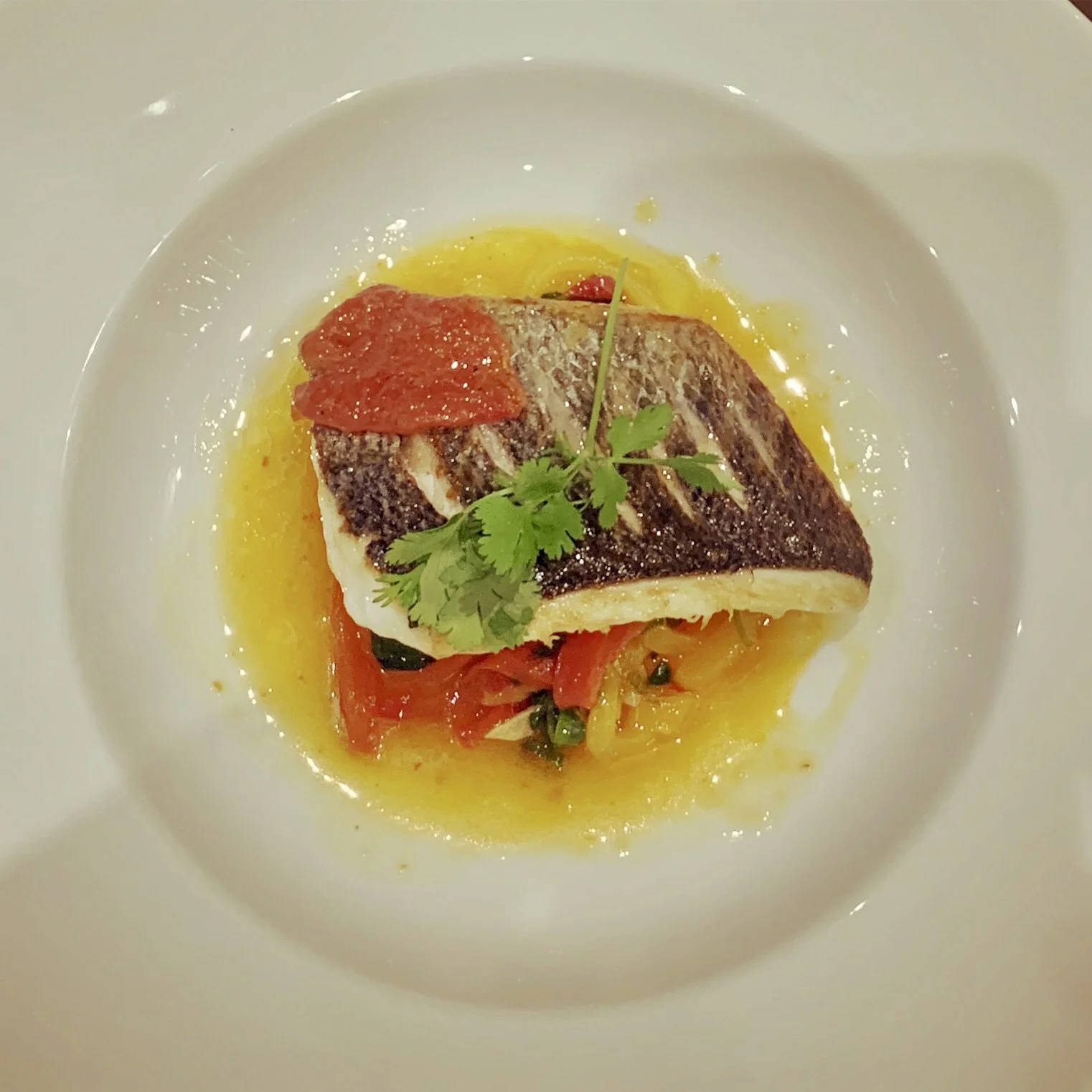Bar, piperade, vinaigrette passion 