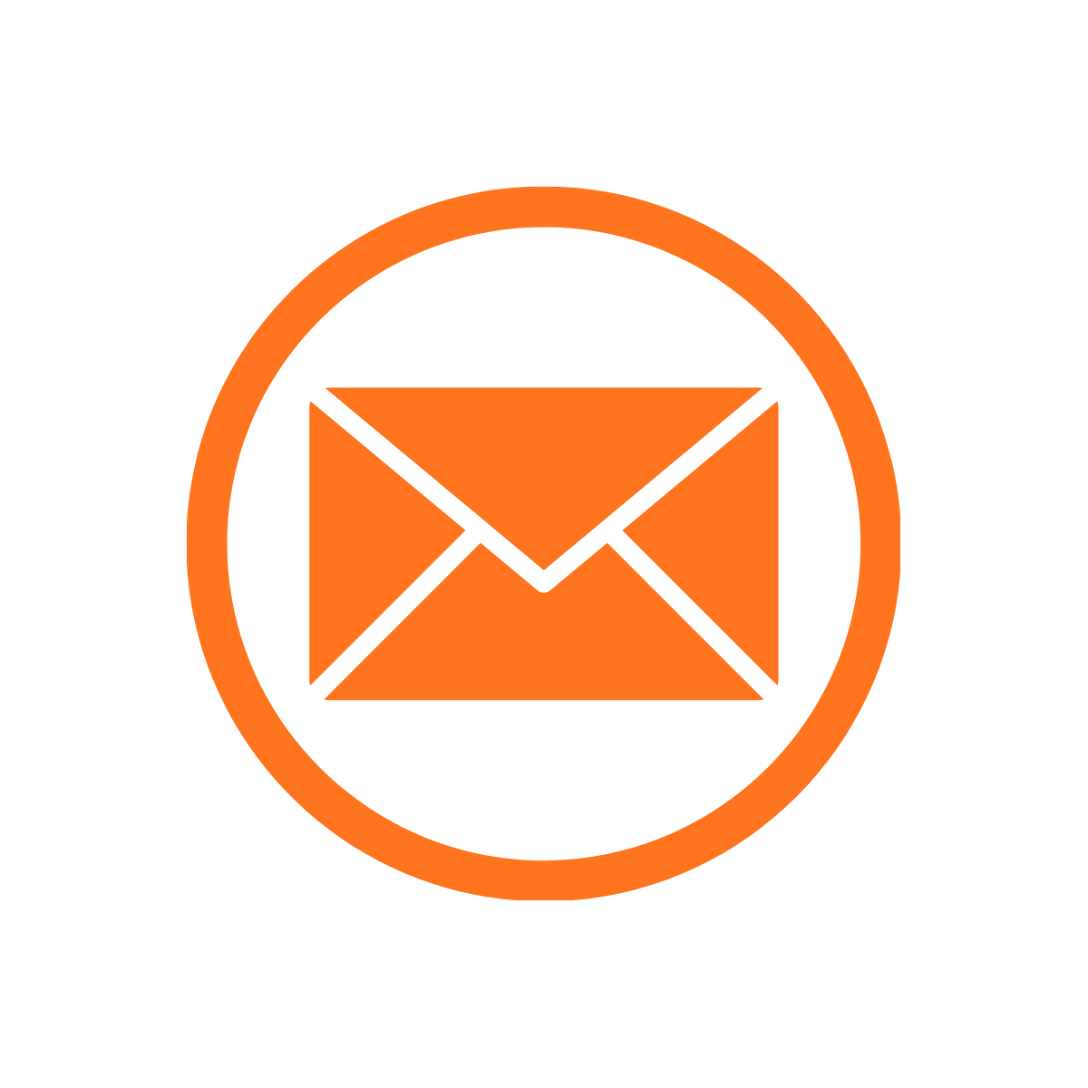 Orange email icon inside a white circle with an orange border.