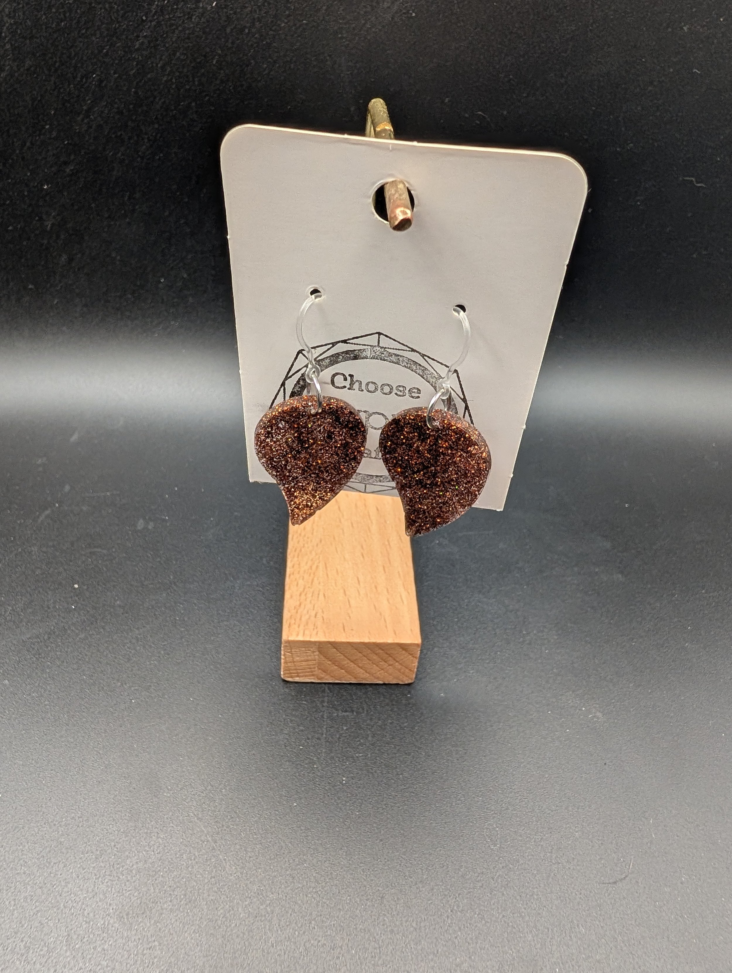 Brown Glitter Leaf Dangles