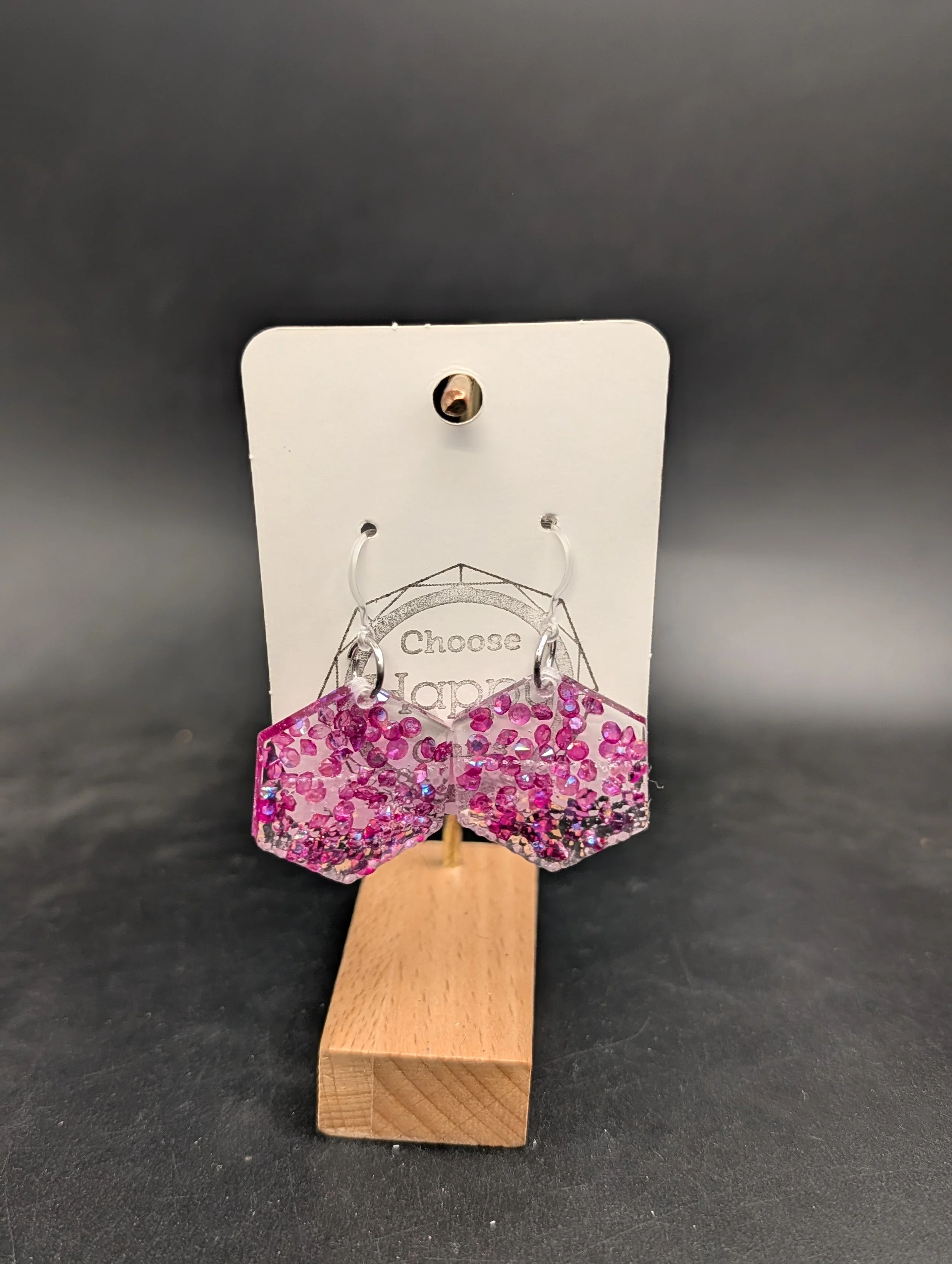 Pink Holographic Glitter Textured Dangles