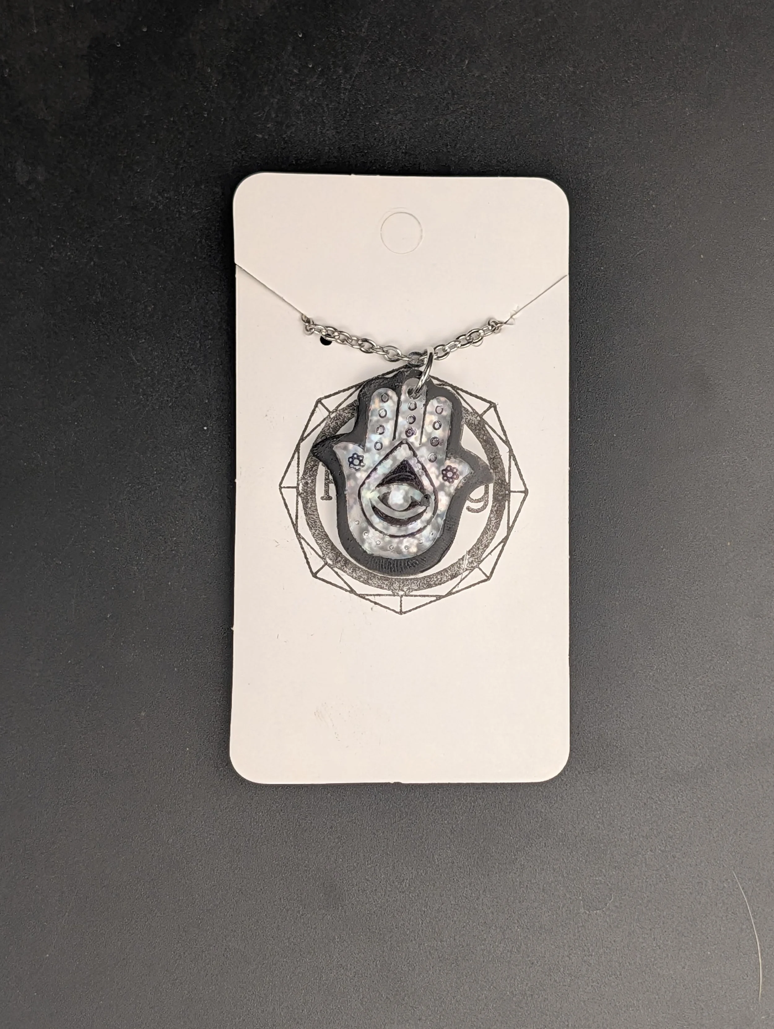 Sliver with Black Outline Hasma Hand Necklace