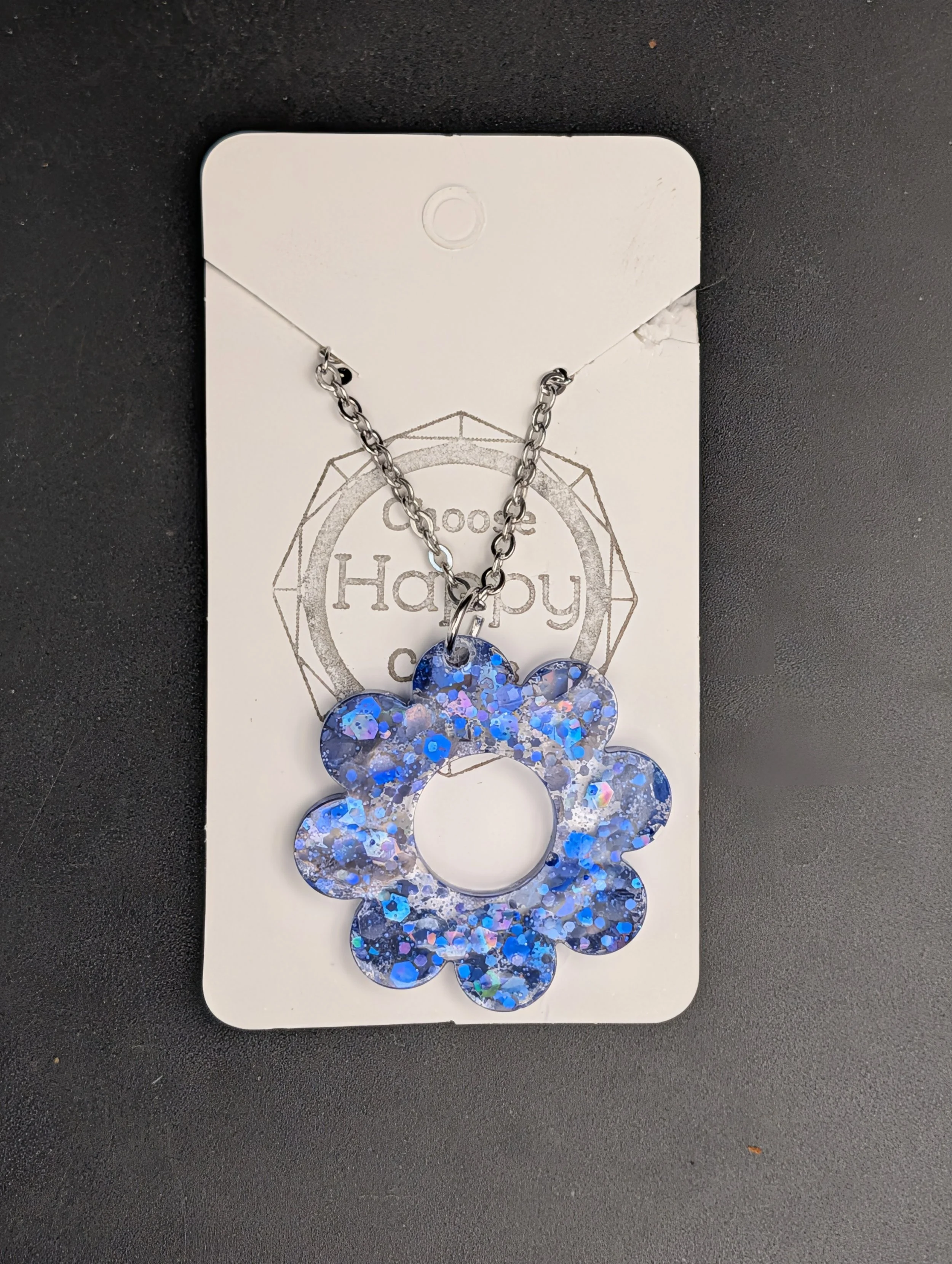 Blue Sequent Flower Necklace