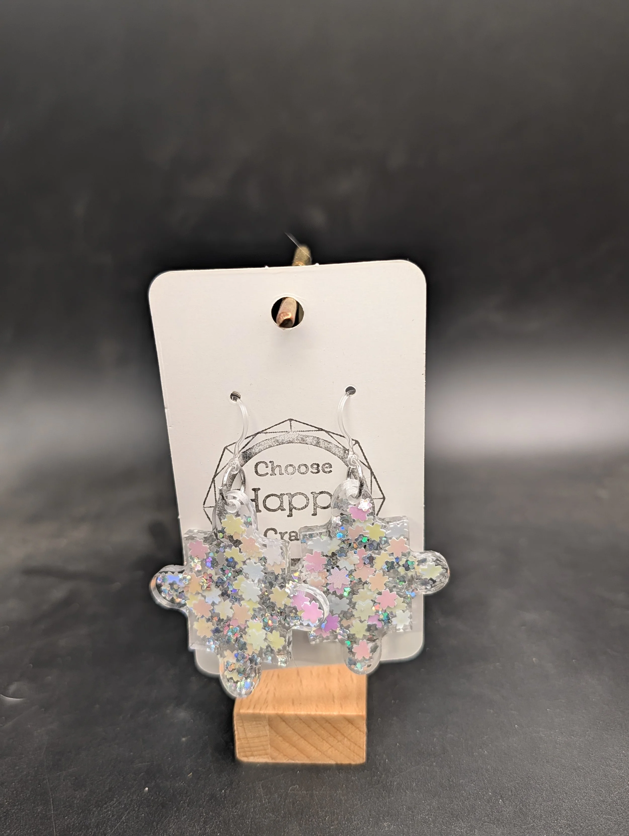 Silver and White Flower Geometric Dangles