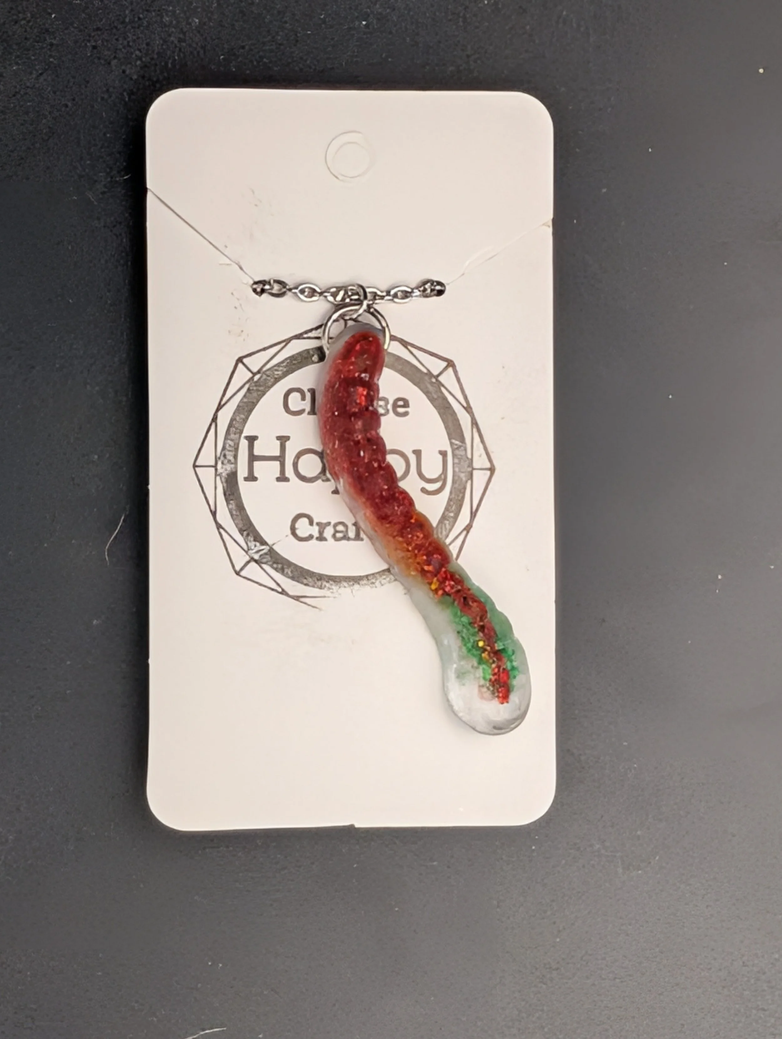 Red and Green Glitter Worm Necklace