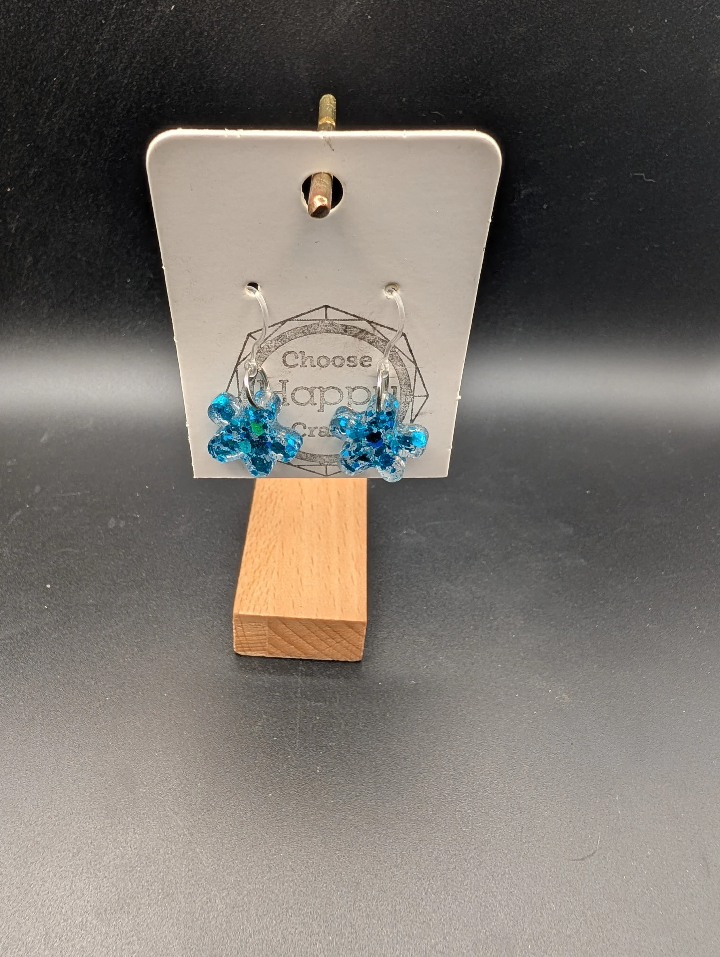 Teal Sparkly Flower Dangles