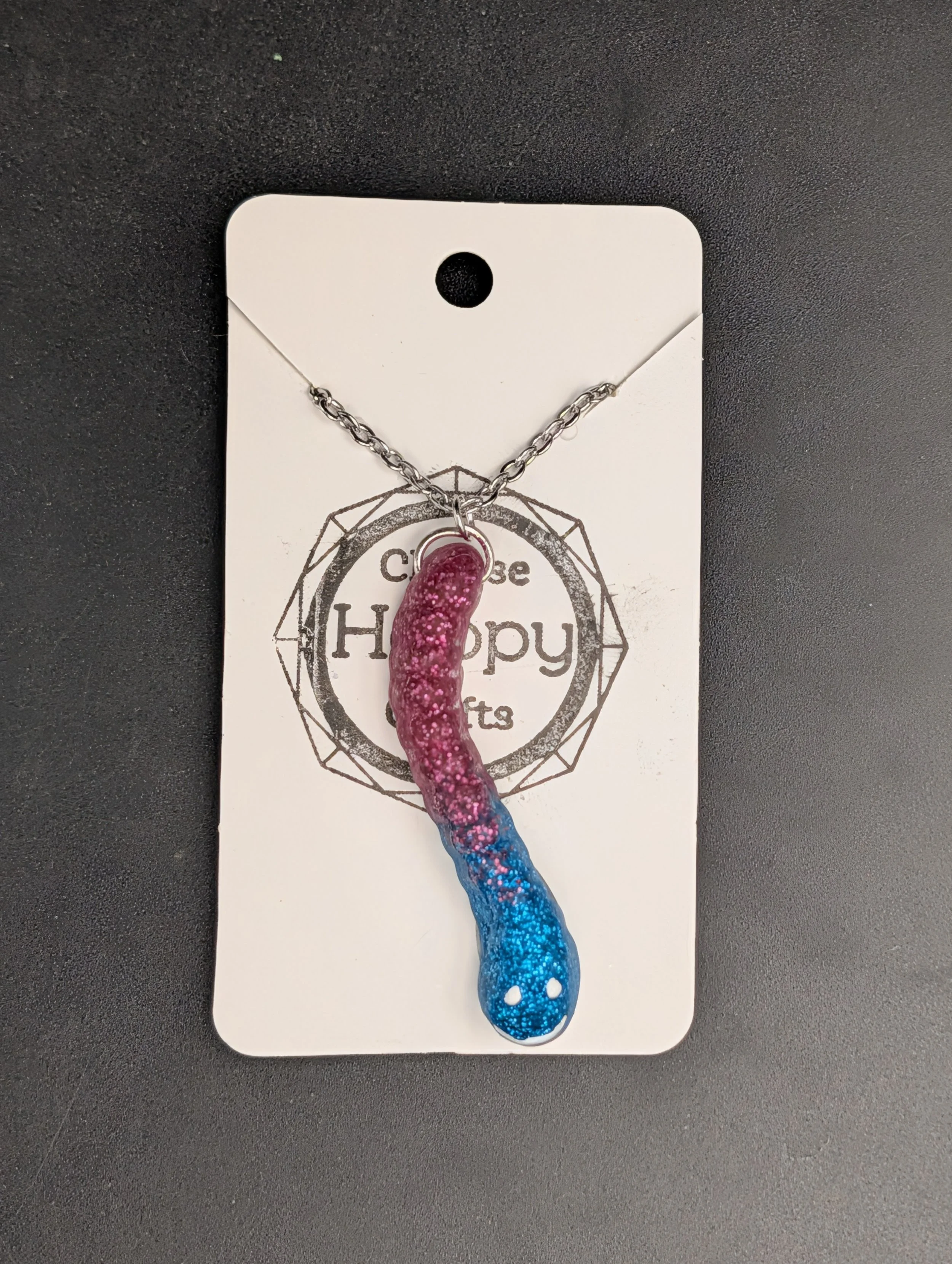Blue and Pink Glitter Worm Necklace